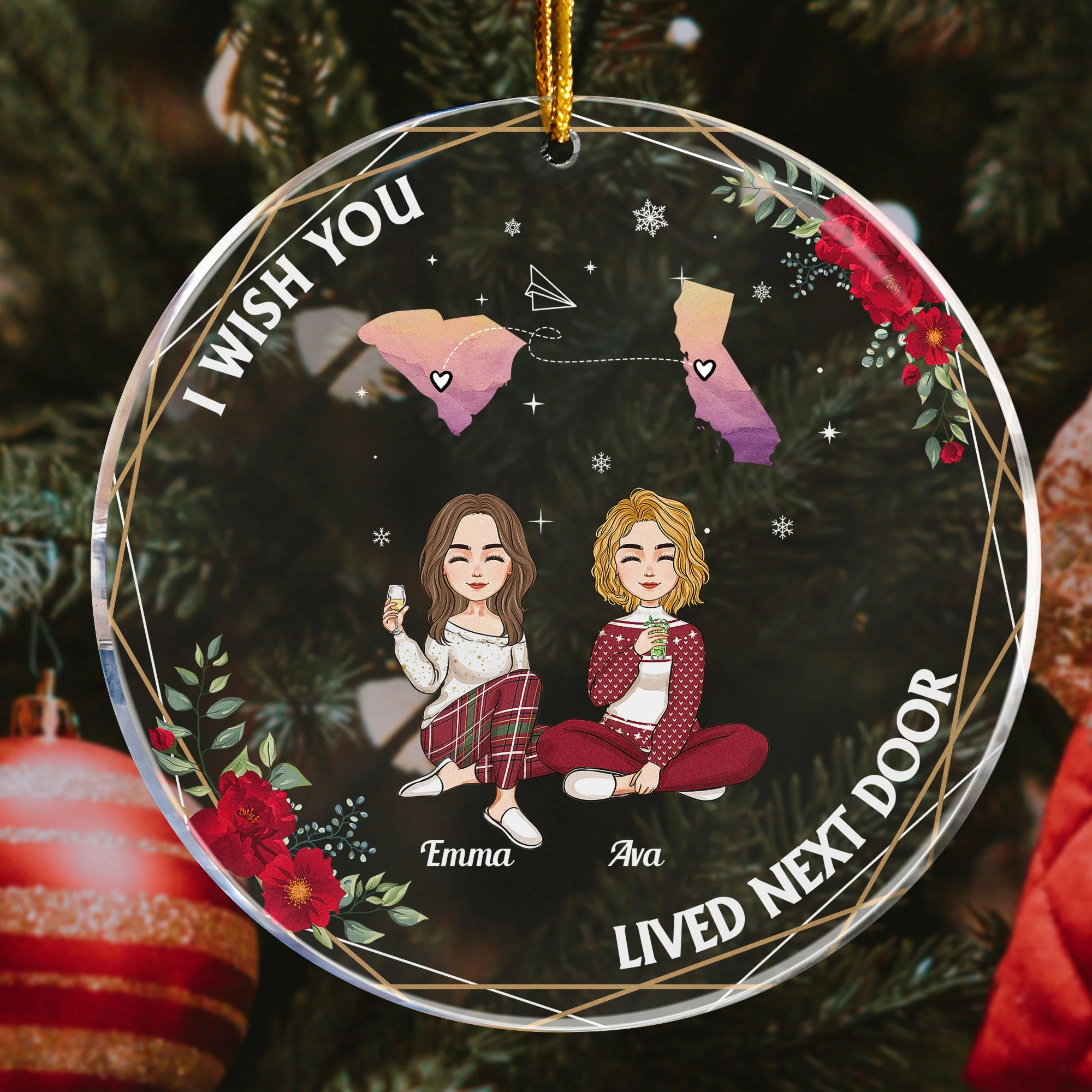 Friendship Knows No Distance I Wish You Lived Next Door - Personalized Acrylic Ornament - Image 3