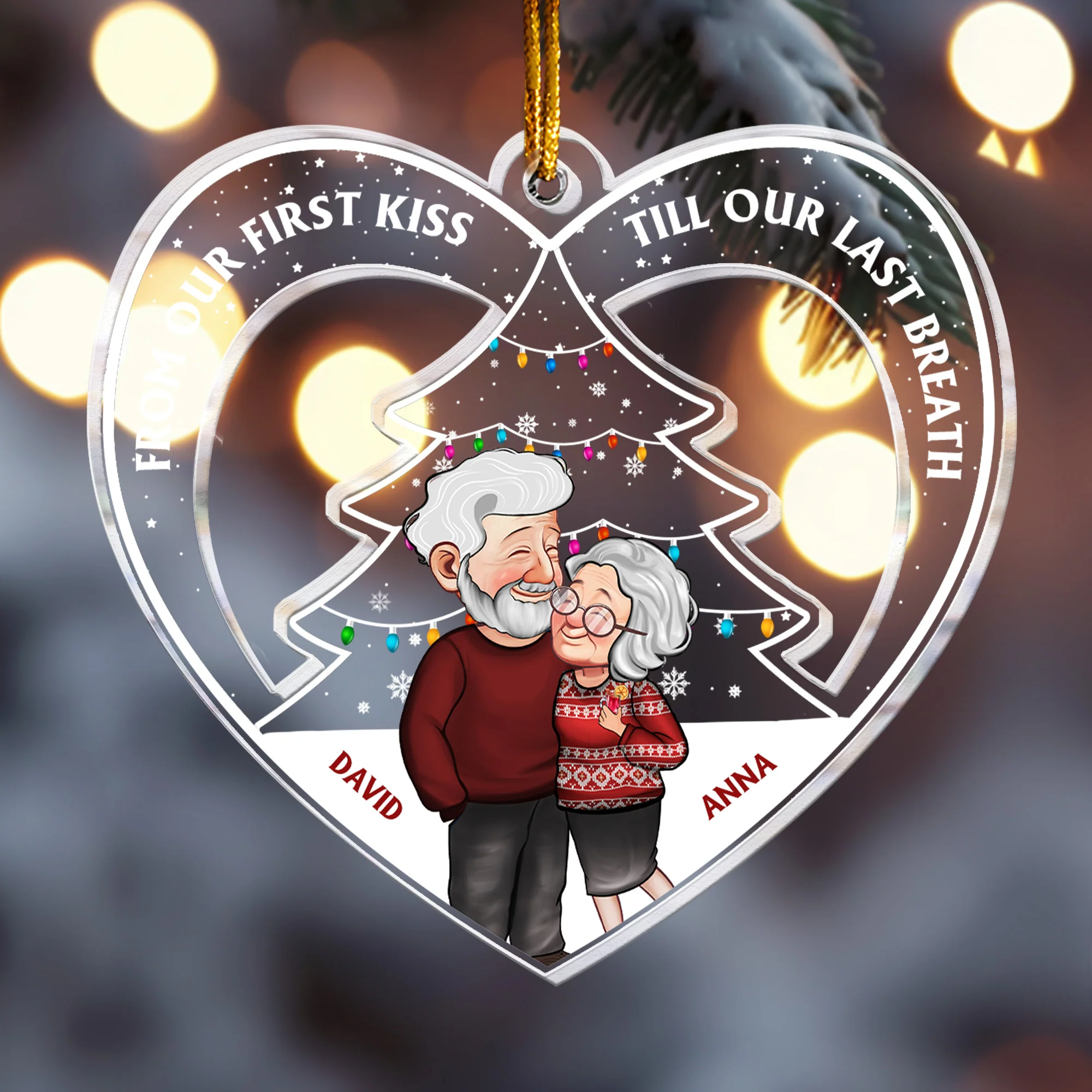 From Our First Kiss Christmas Couple - Personalized Acrylic Ornament - Image 2