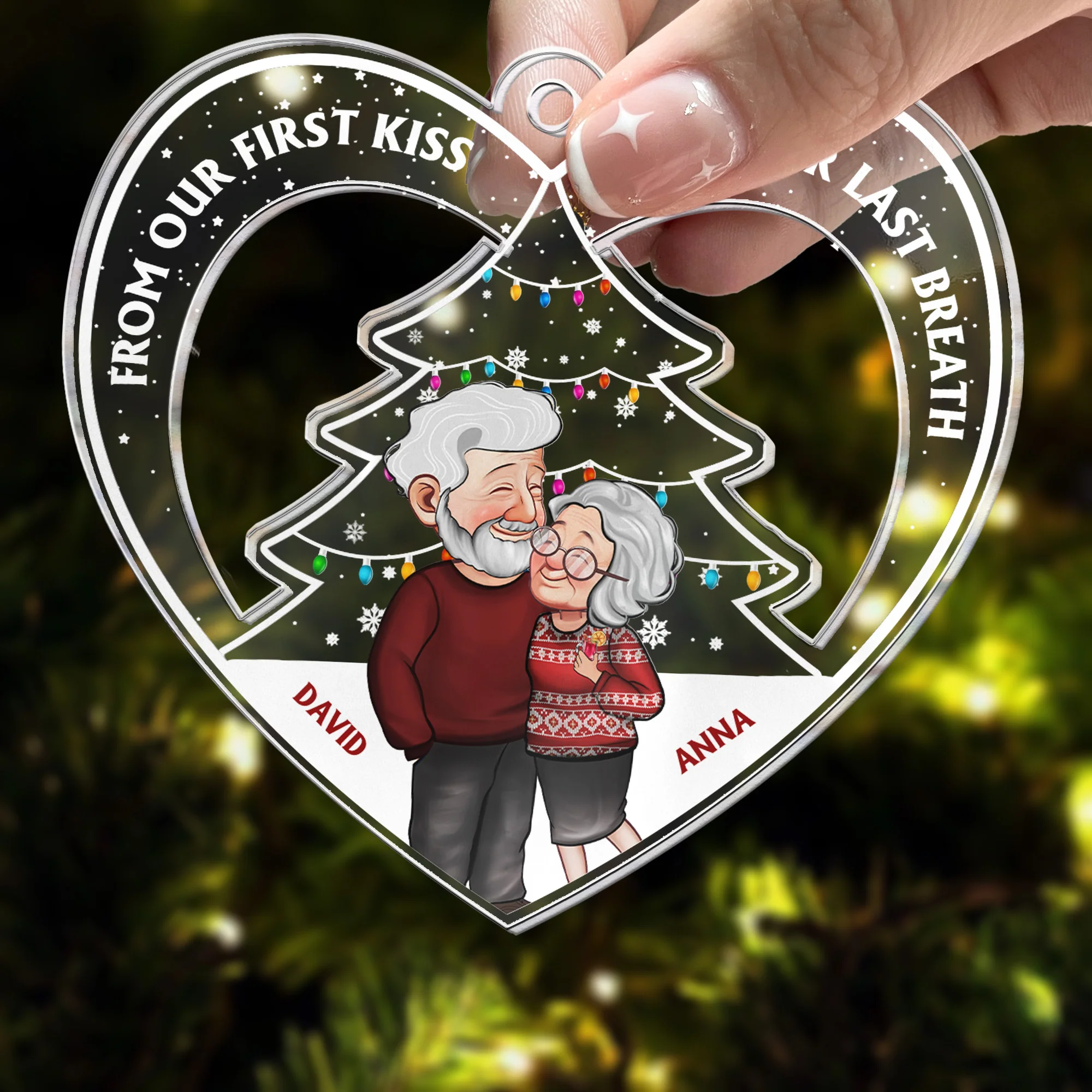 From Our First Kiss Christmas Couple - Personalized Acrylic Ornament - Image 3