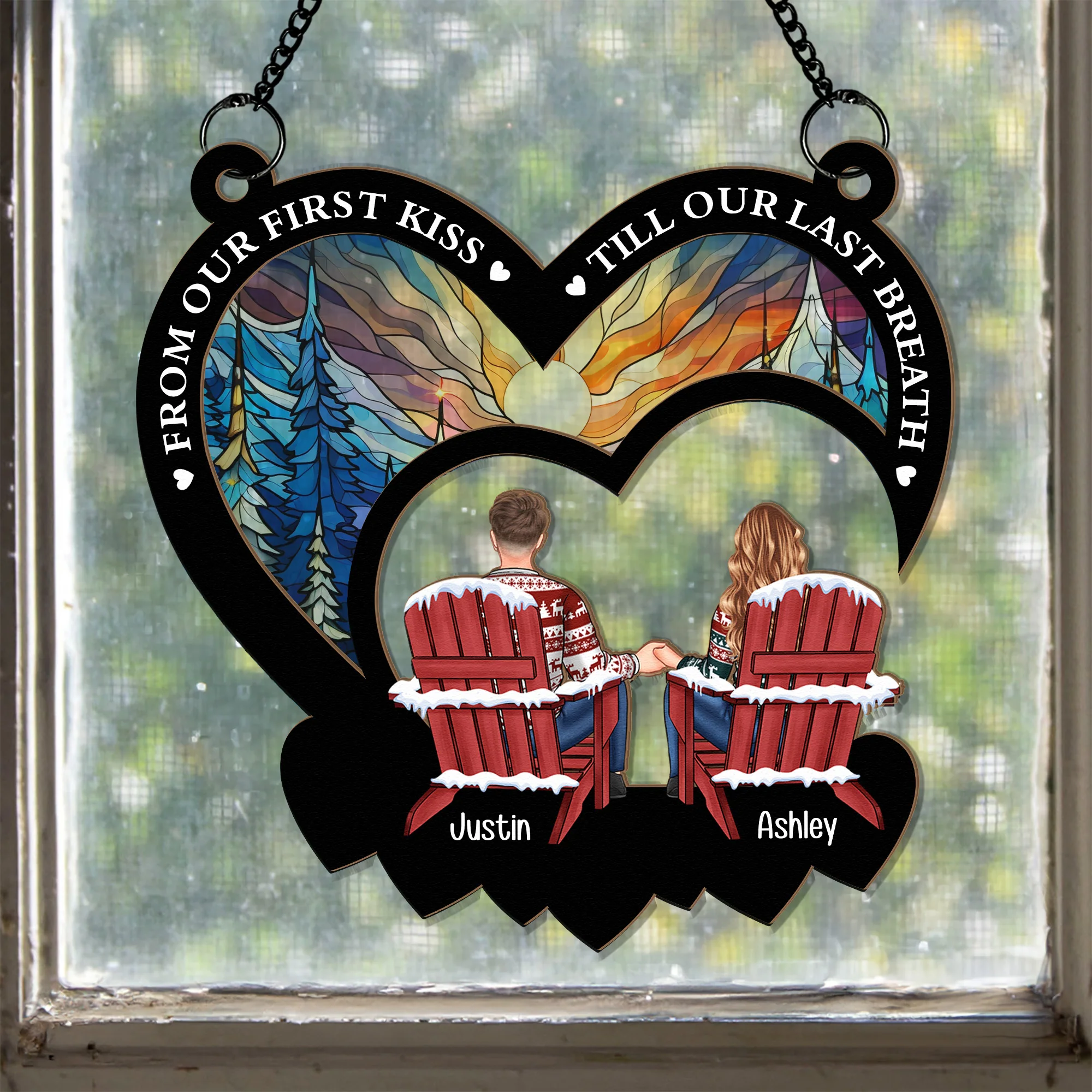 From Our First Kiss New Version - Personalized Window Hanging Suncatcher Ornament - Image 2