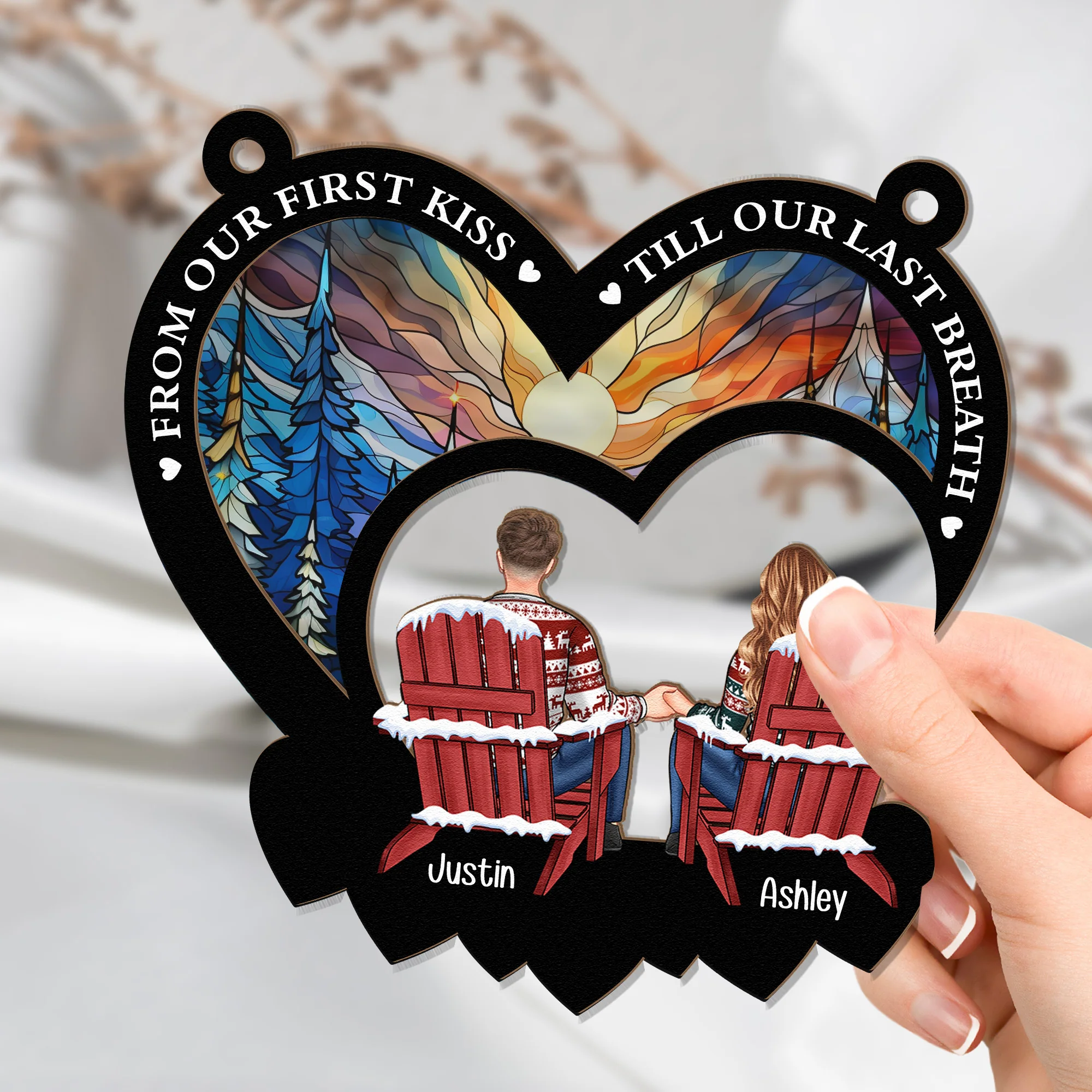 From Our First Kiss New Version - Personalized Window Hanging Suncatcher Ornament - Image 3