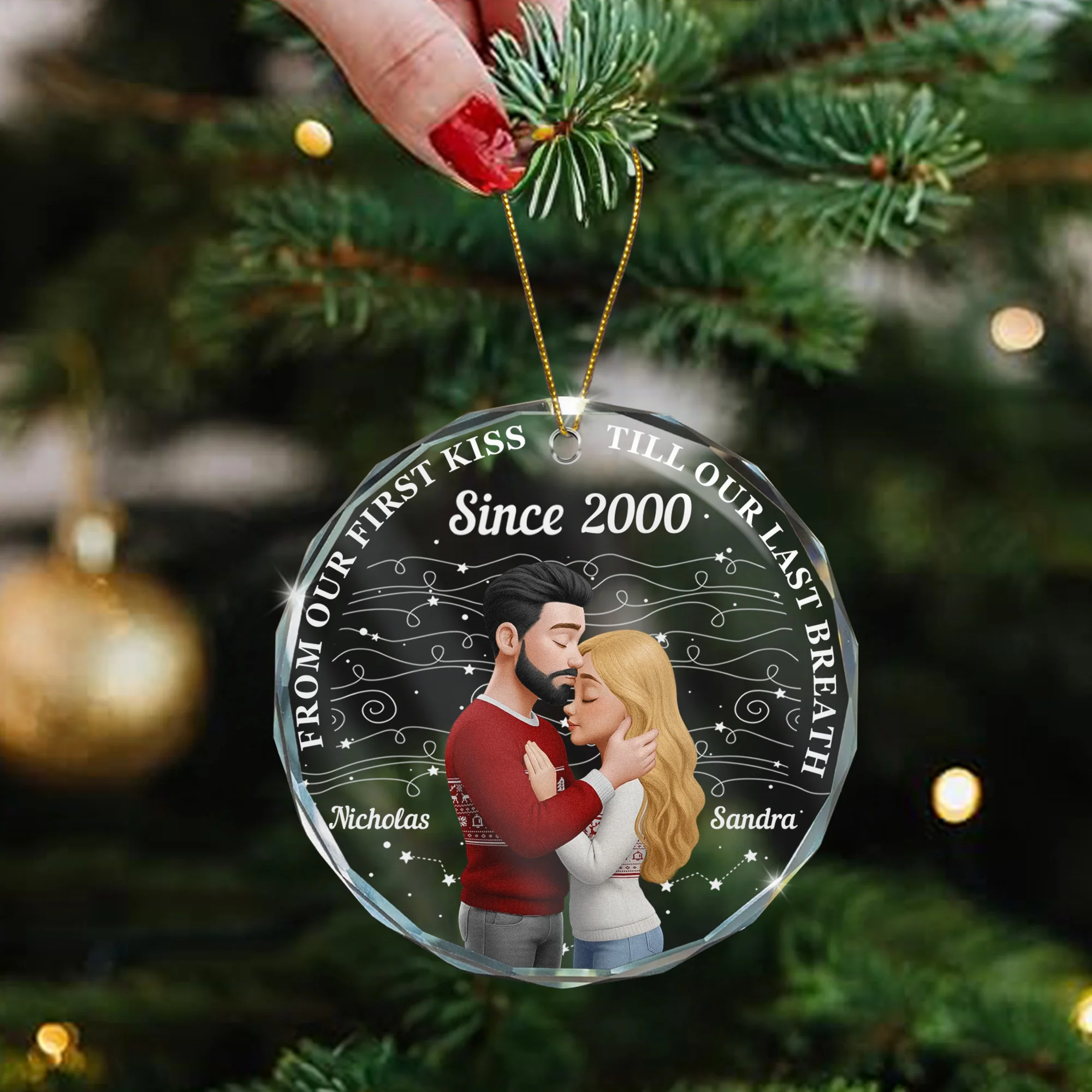 From Our First Kiss Till Our Last Breath Anniversary - Personalized Glass Ornament - Image 4