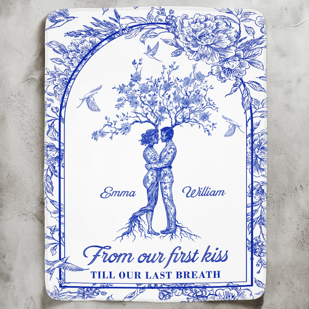 From Our First Kiss Till Our Last Breath Tree Of Love Toile De Jouy - Personalized Blanket - Image 2