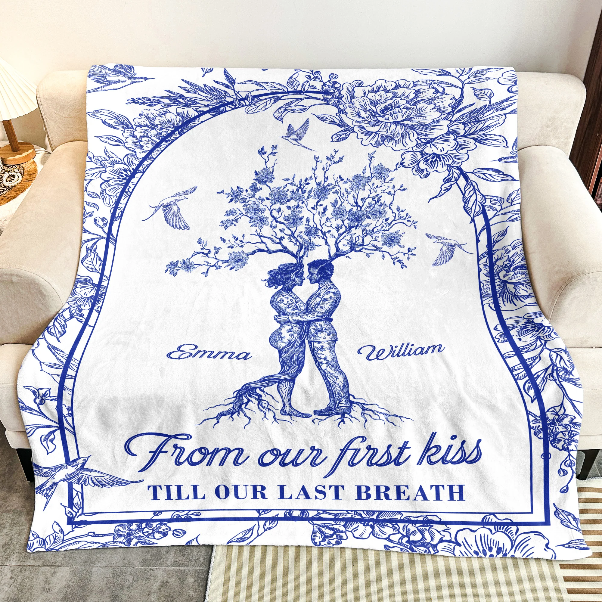 From Our First Kiss Till Our Last Breath Tree Of Love Toile De Jouy - Personalized Blanket - Image 3