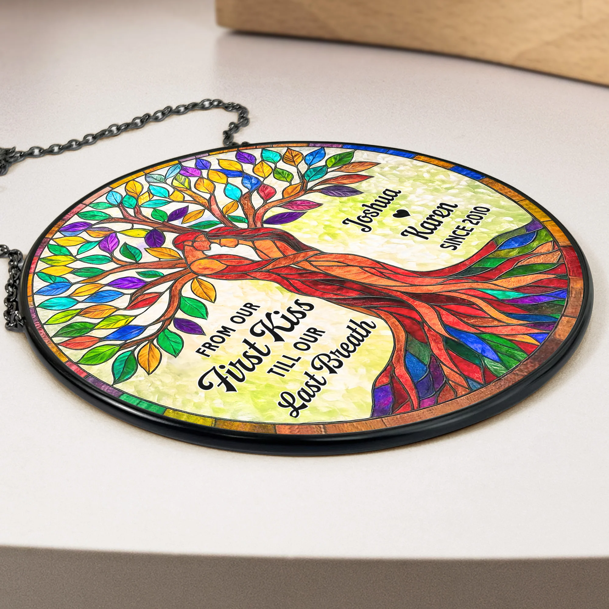 From Our First Kiss Tree Of Love - Personalized Stained Glass Window Hanging Suncatcher - Image 3