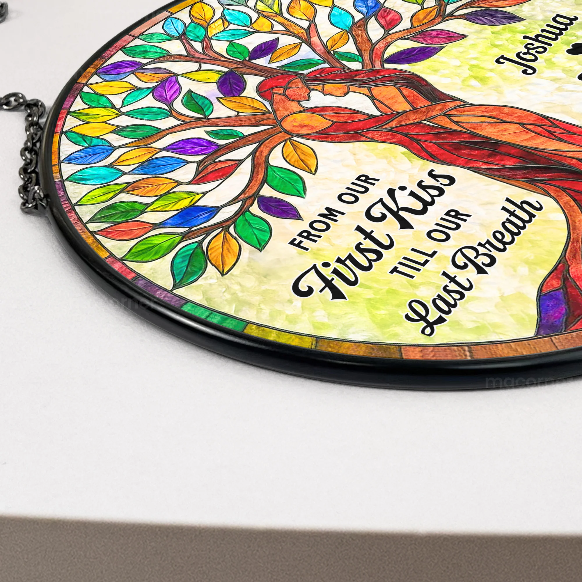 From Our First Kiss Tree Of Love - Personalized Stained Glass Window Hanging Suncatcher - Image 4