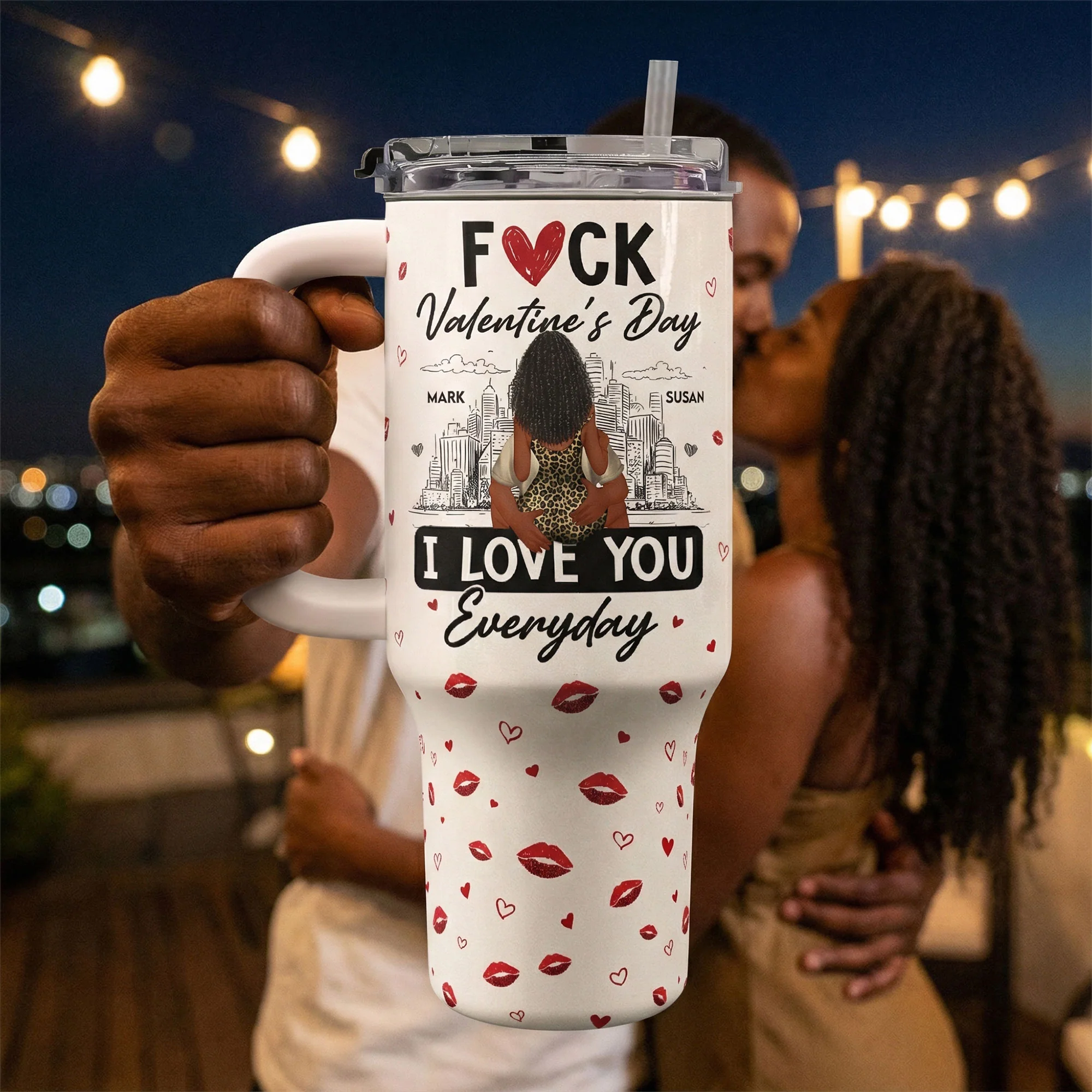 Fuck Valentine's Day I Love You Everyday - Personalized 40oz Tumbler With Straw - Image 4