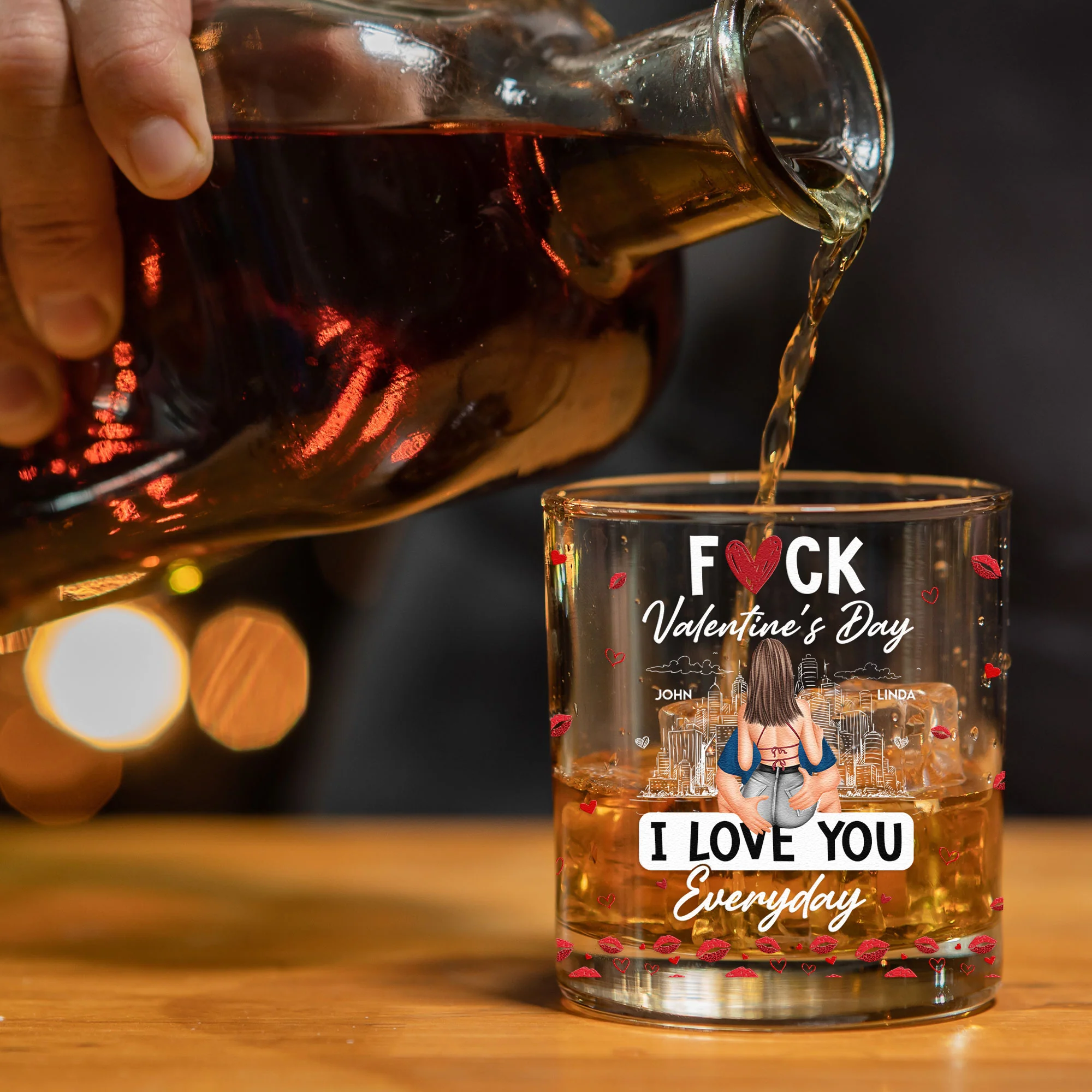 Fuck Valentine's Day I Love You Everyday - Personalized Whiskey Glass - Image 3