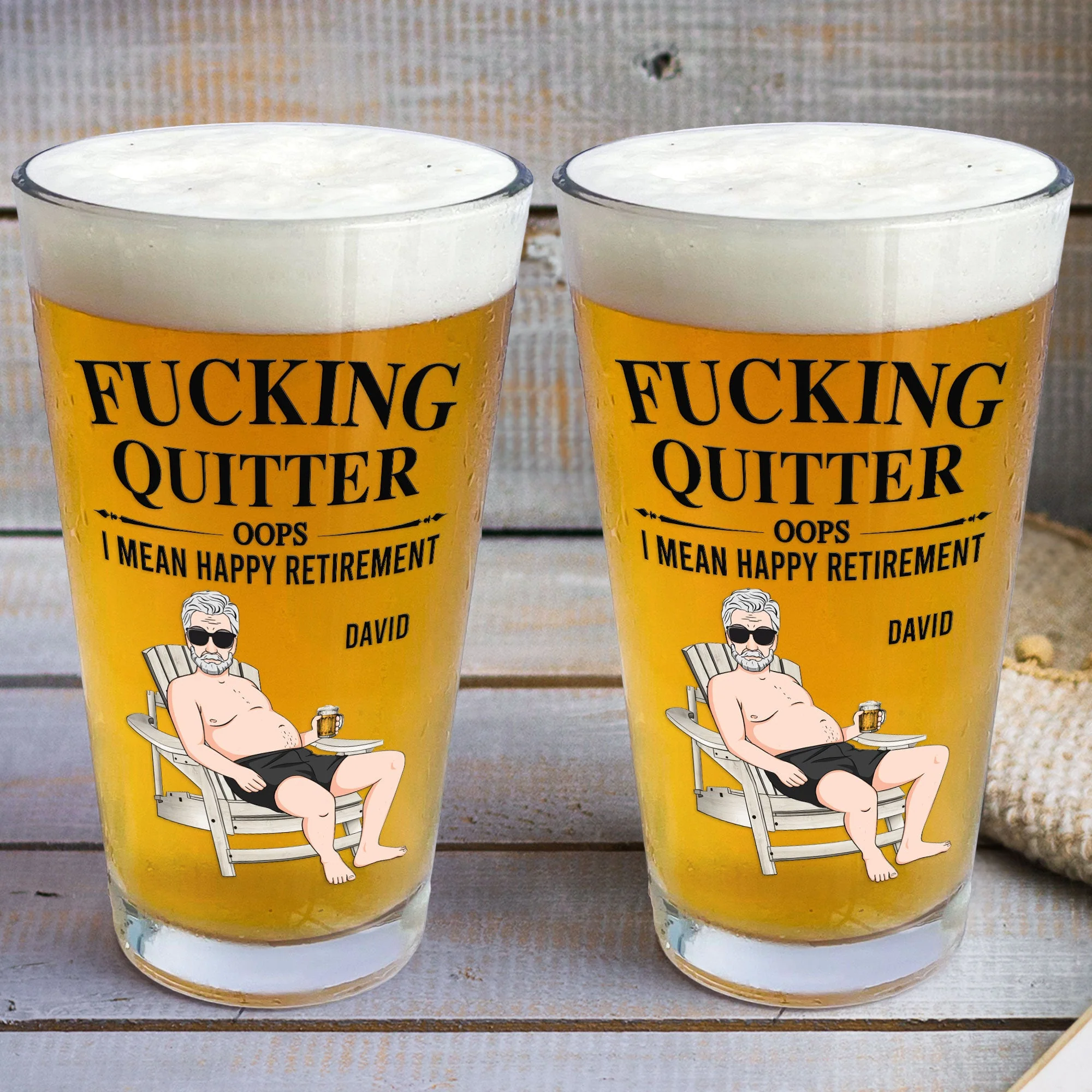 Quitter Oops I Mean Happy Retirement - Personalized Beer Glass - Image 3