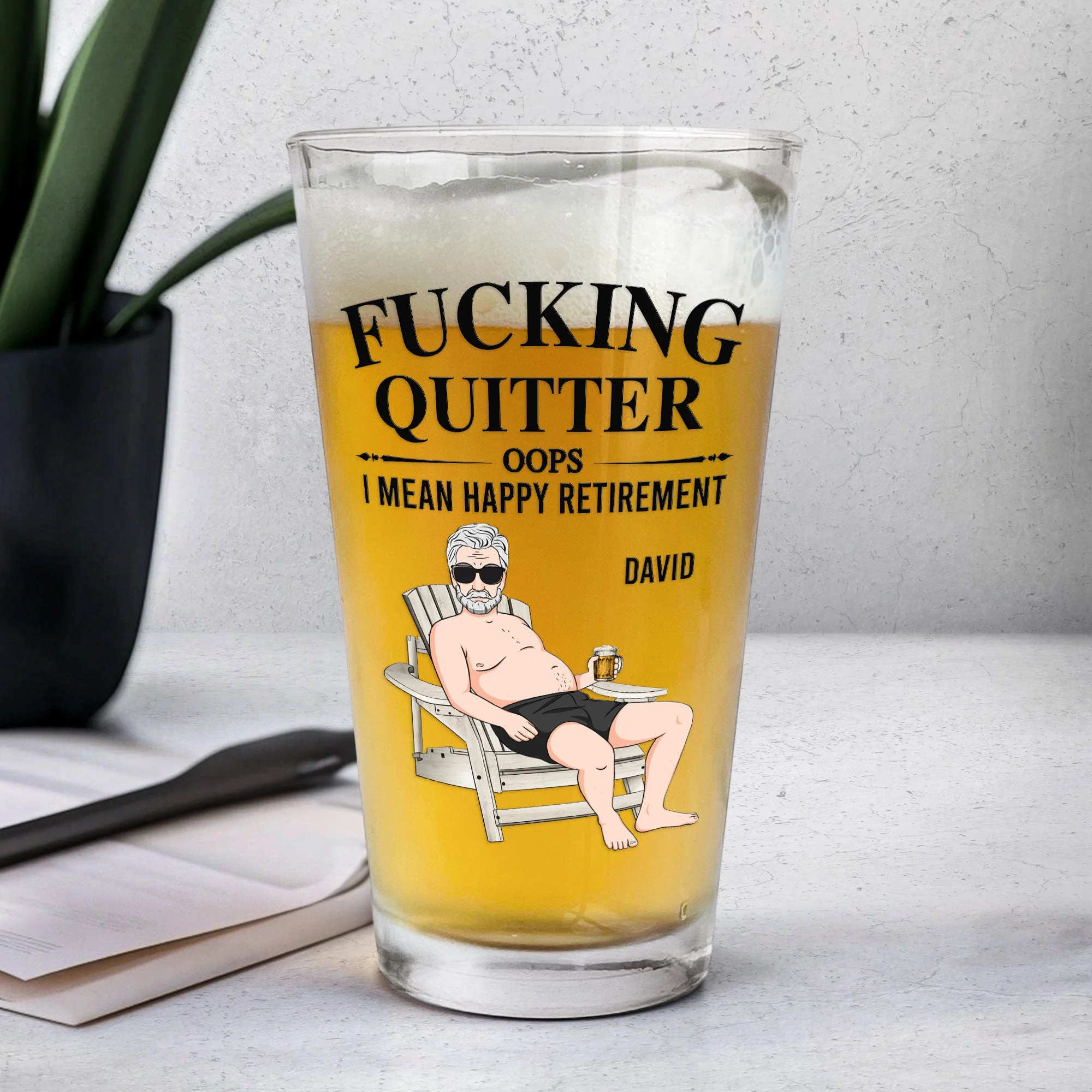 Quitter Oops I Mean Happy Retirement - Personalized Beer Glass - Image 4