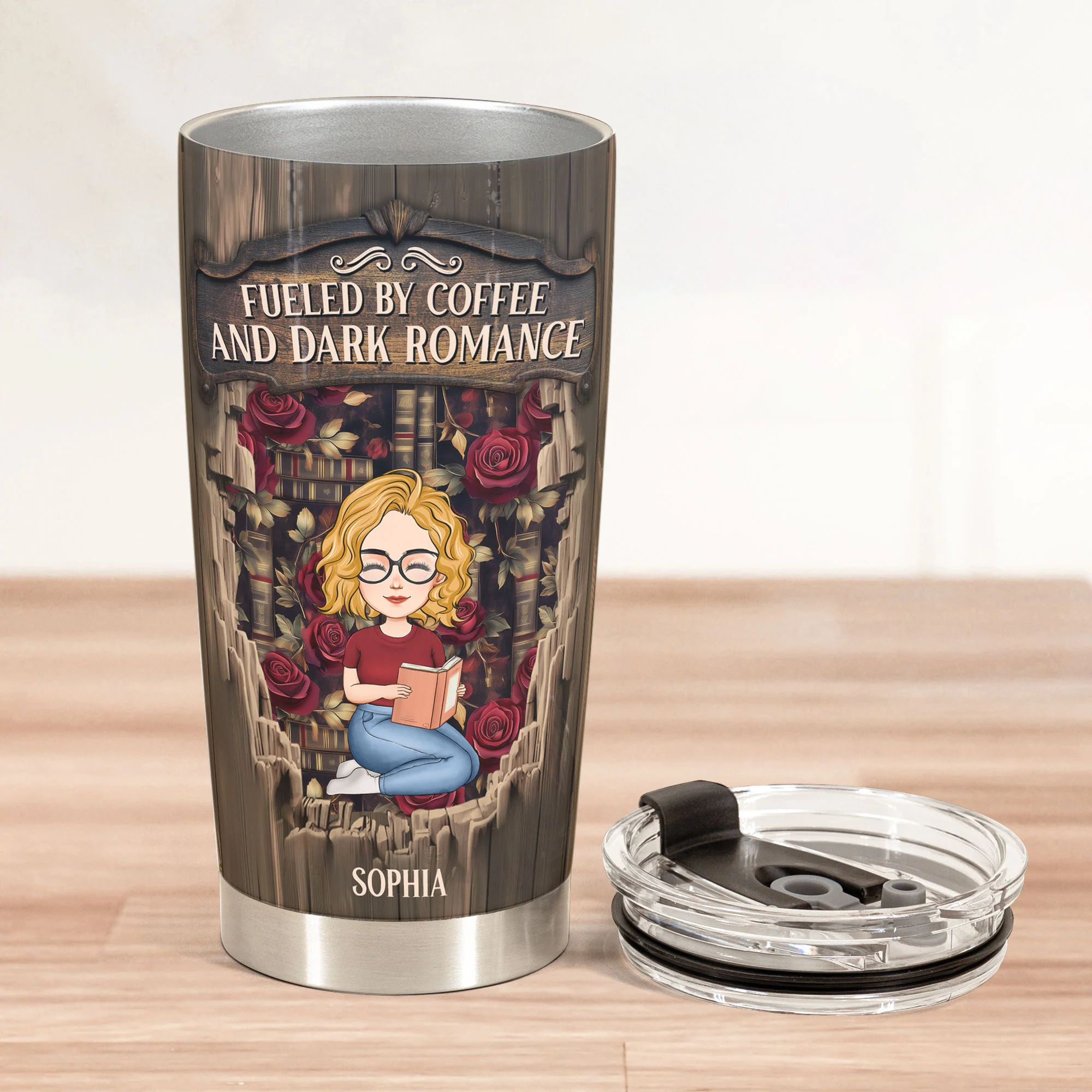Fueled By Coffee And Dark Romance - Personalized Tumbler Cup - Image 3