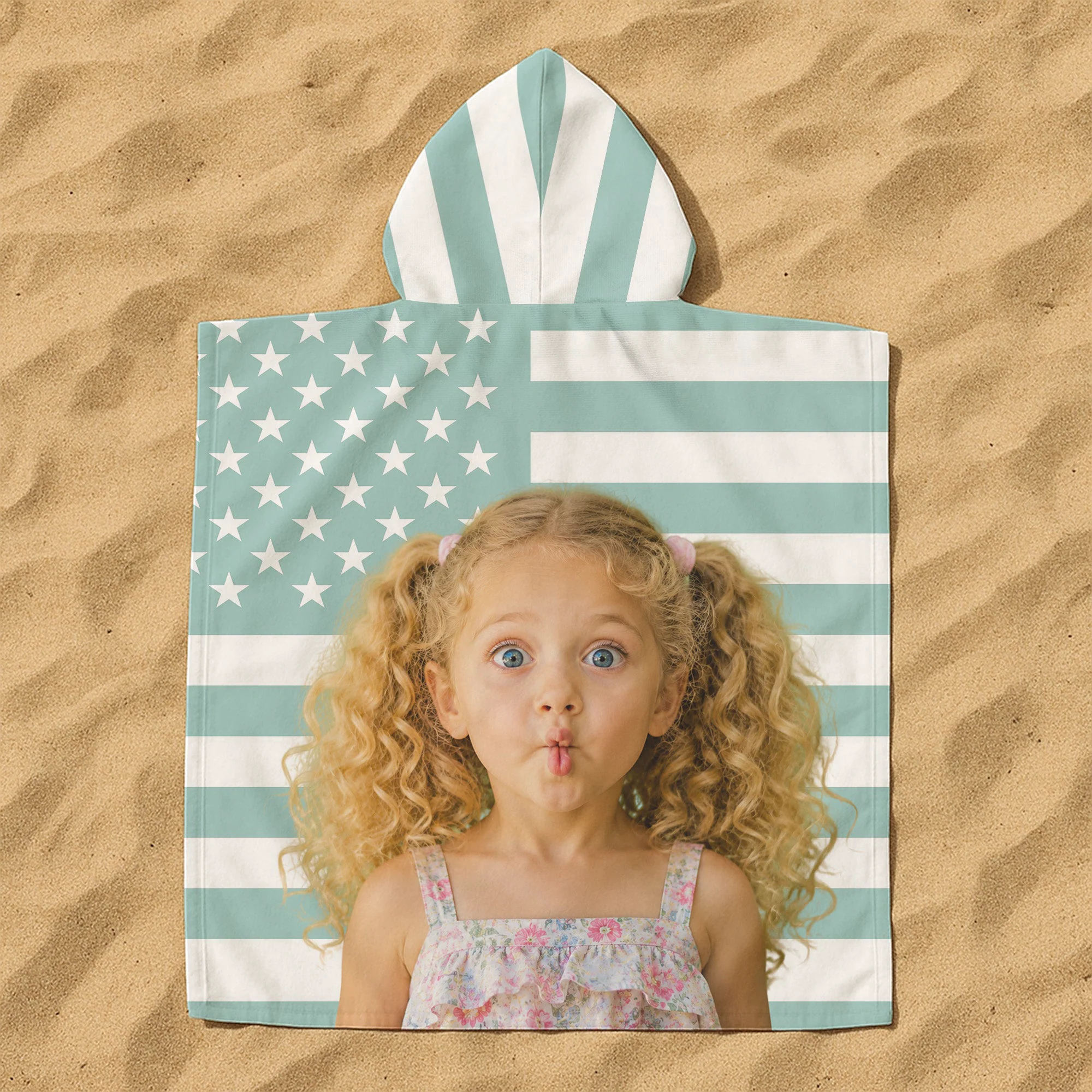 Funny American Flag With Kids Photos - Personalized Beach Towel - Image 5
