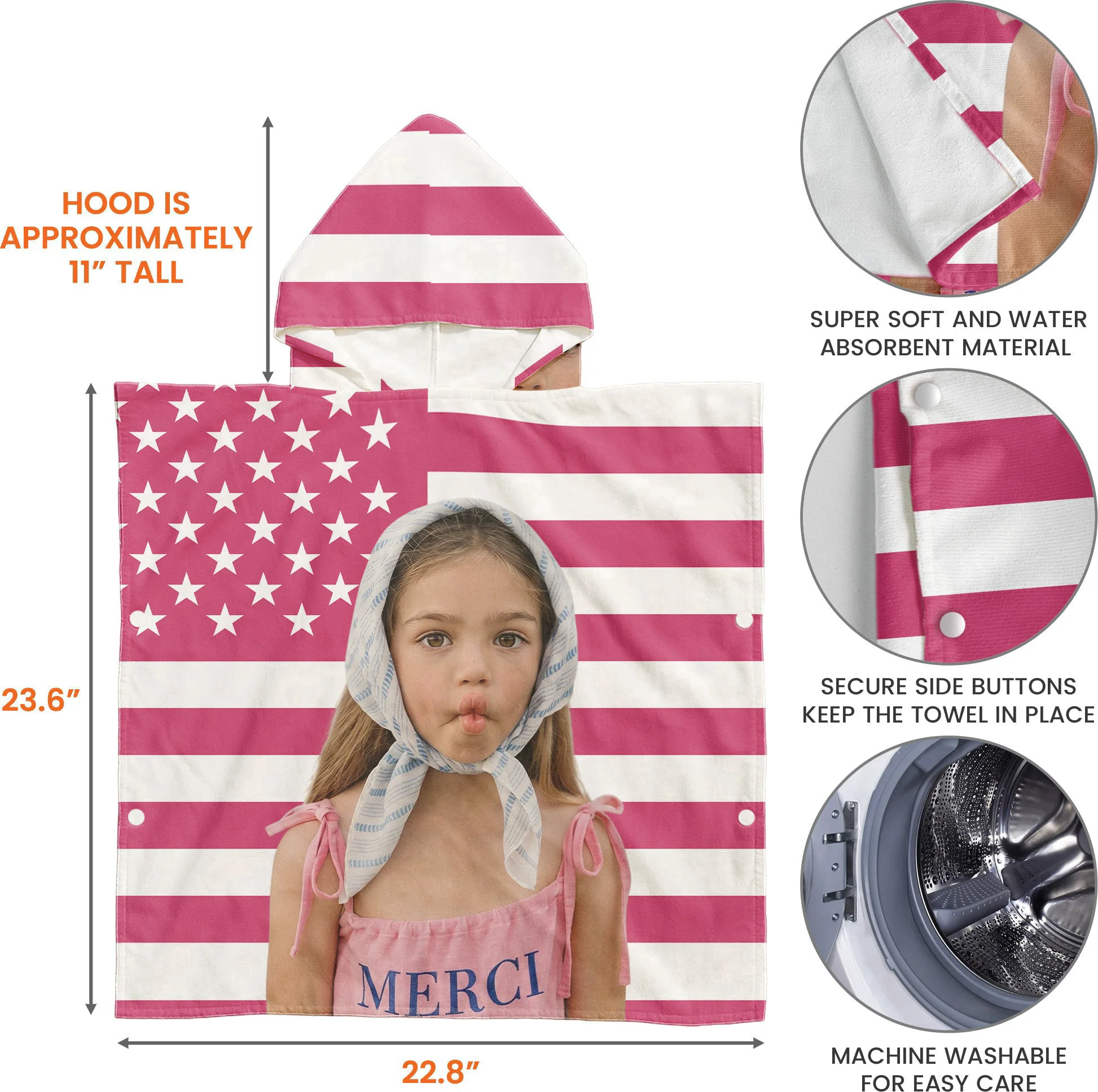 Funny American Flag With Kids Photos - Personalized Beach Towel - Image 7