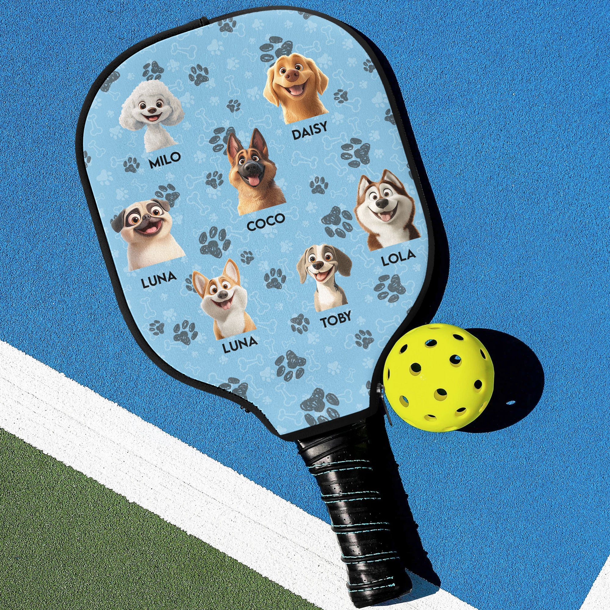 Funny Cartoon Pet Dog Lovers Cat Lovers - Personalized Pickleball Paddle Cover - Image 3
