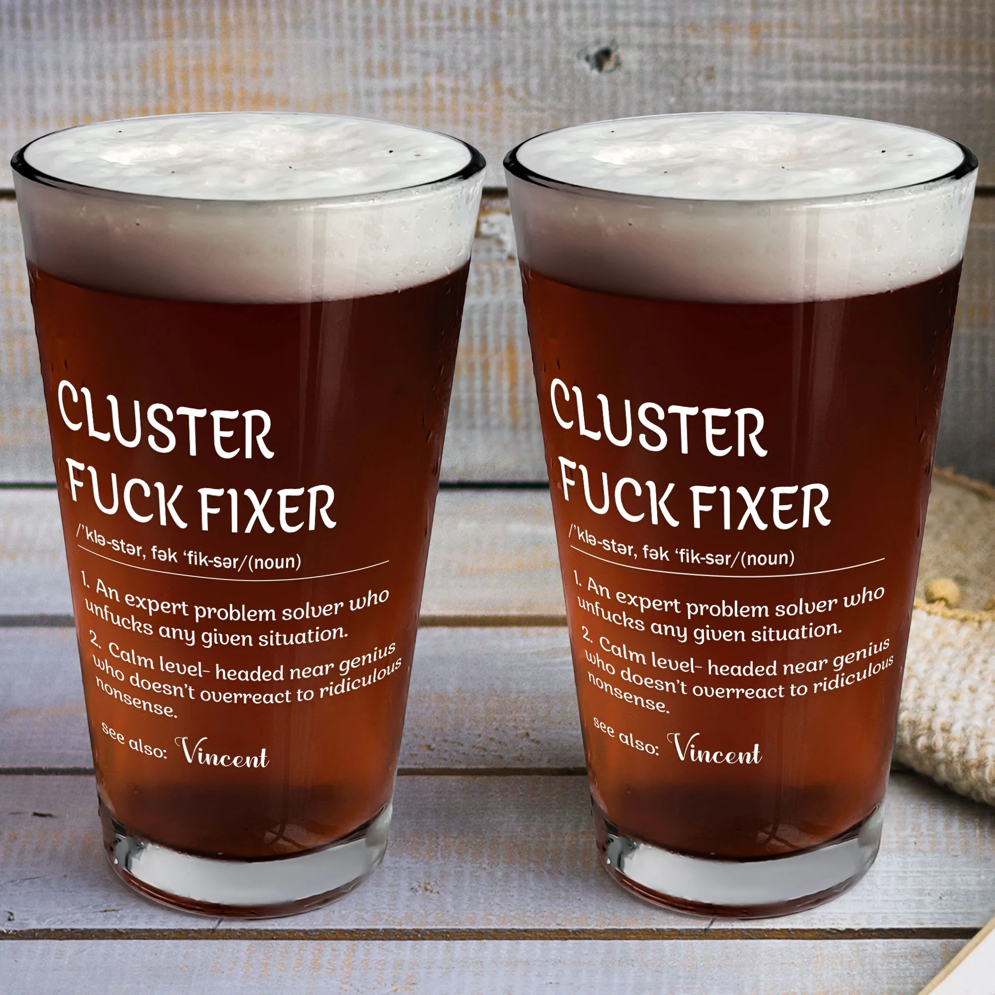 Funny Cup - Gifts For Boss, Coworkers - Cluster F*Ck Fixer - Custom Name - Personalized Beer Glass - Image 3