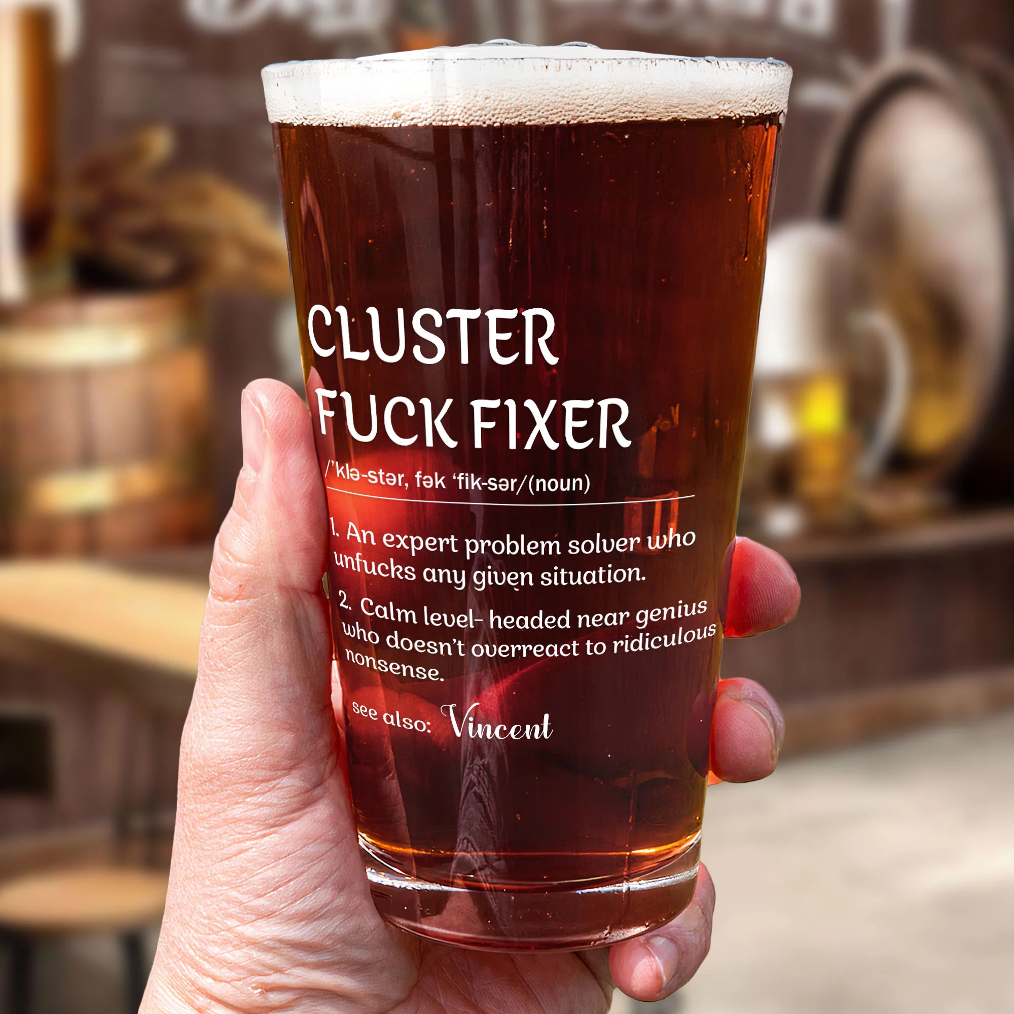 Funny Cup - Gifts For Boss, Coworkers - Cluster F*Ck Fixer - Custom Name - Personalized Beer Glass - Image 4