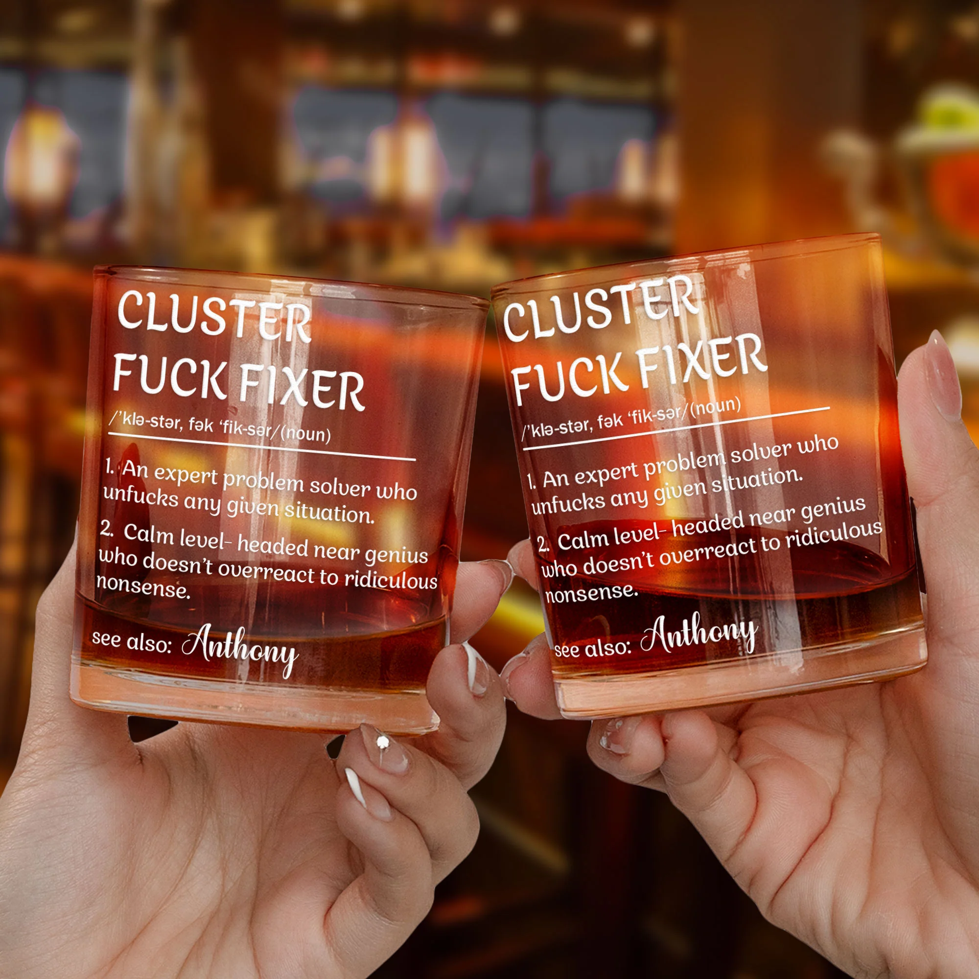 Funny Cup - Gifts For Boss, Coworkers - Cluster F*Ck Fixer - Custom Name - Personalized Whiskey Glass - Image 3