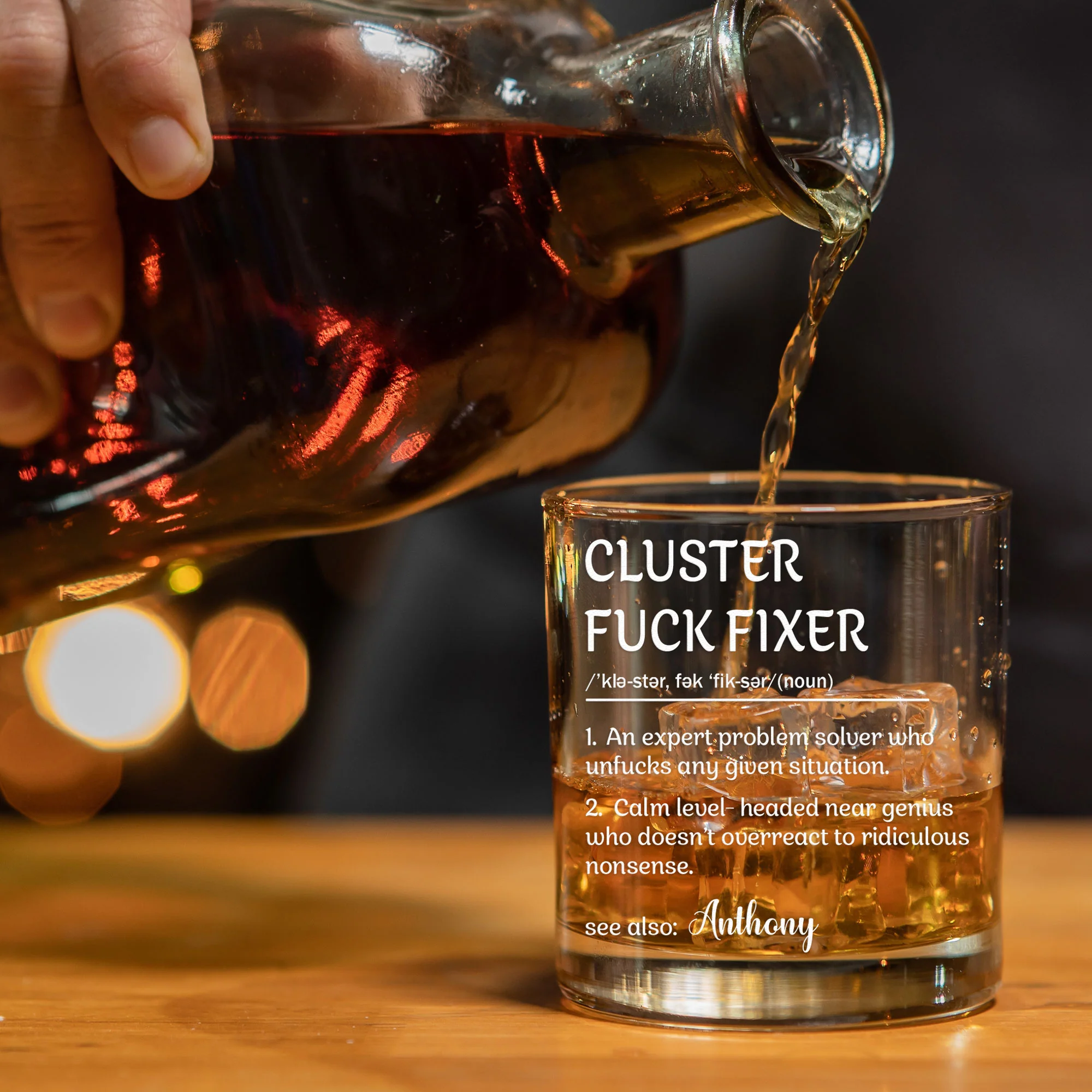 Funny Cup - Gifts For Boss, Coworkers - Cluster F*Ck Fixer - Custom Name - Personalized Whiskey Glass - Image 4
