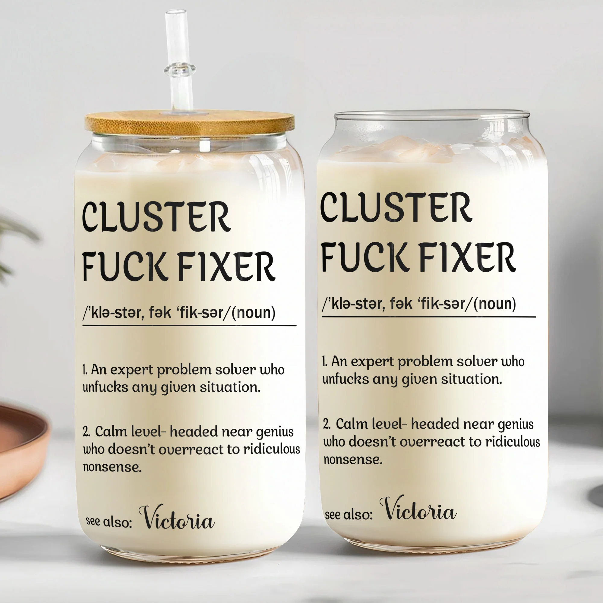 Funny Cup - Gifts For Boss, Coworkers, Work Besties - Custom Name - Personalized Clear Glass Cup - Image 2