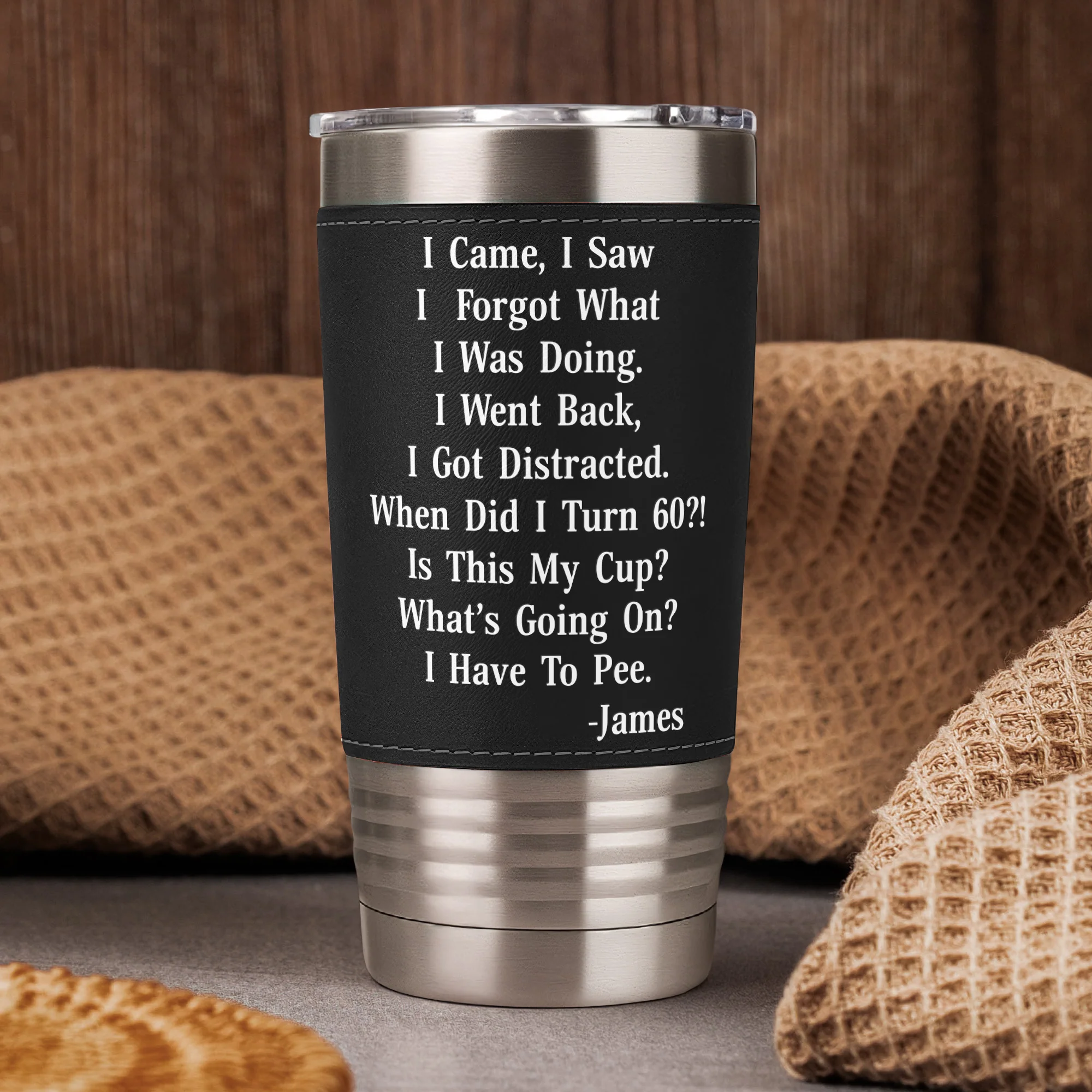 Funny Cup - Old Age Birthday Gifts For Parents, Grandma, Grandpa - Personalized 20oz Leather Wrapped Tumbler - Image 4