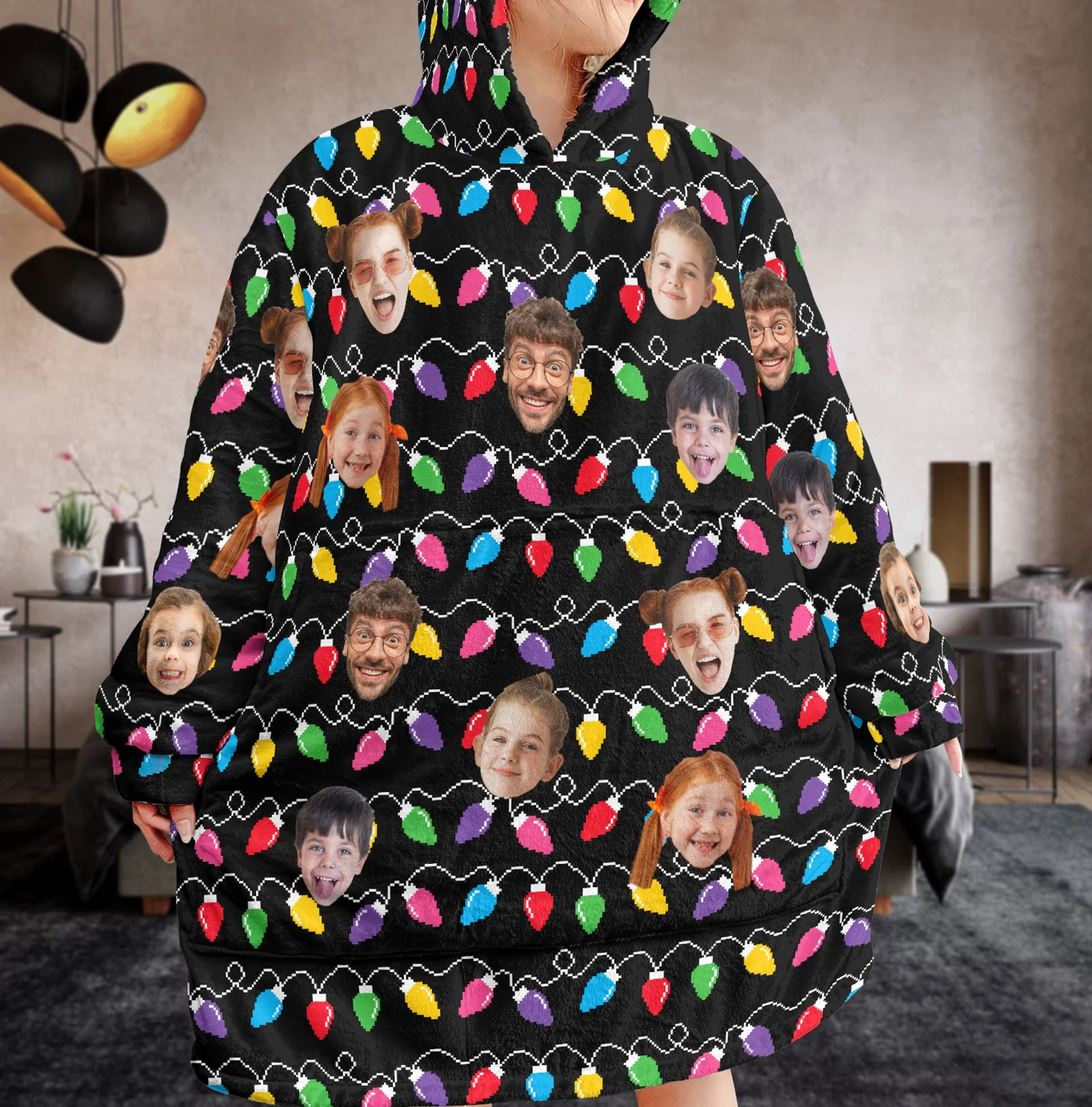 Funny Custom Big Face Christmas Lights - Personalized Photo Oversized Blanket Hoodie - Image 2