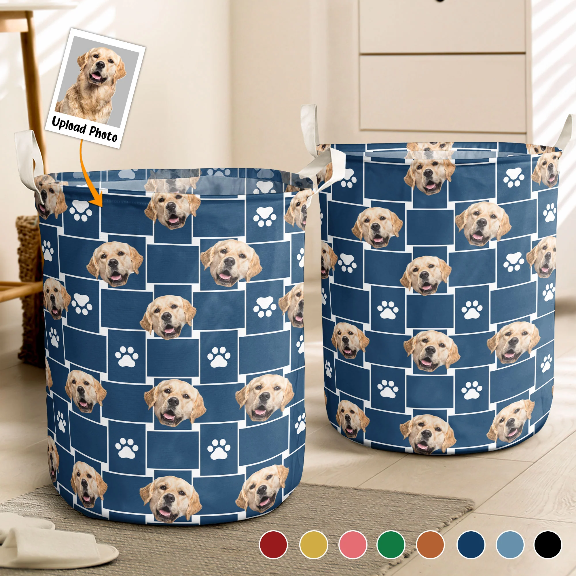 Funny Custom Pet Photo - Personalized Photo Laundry Storage Basket - Image 2