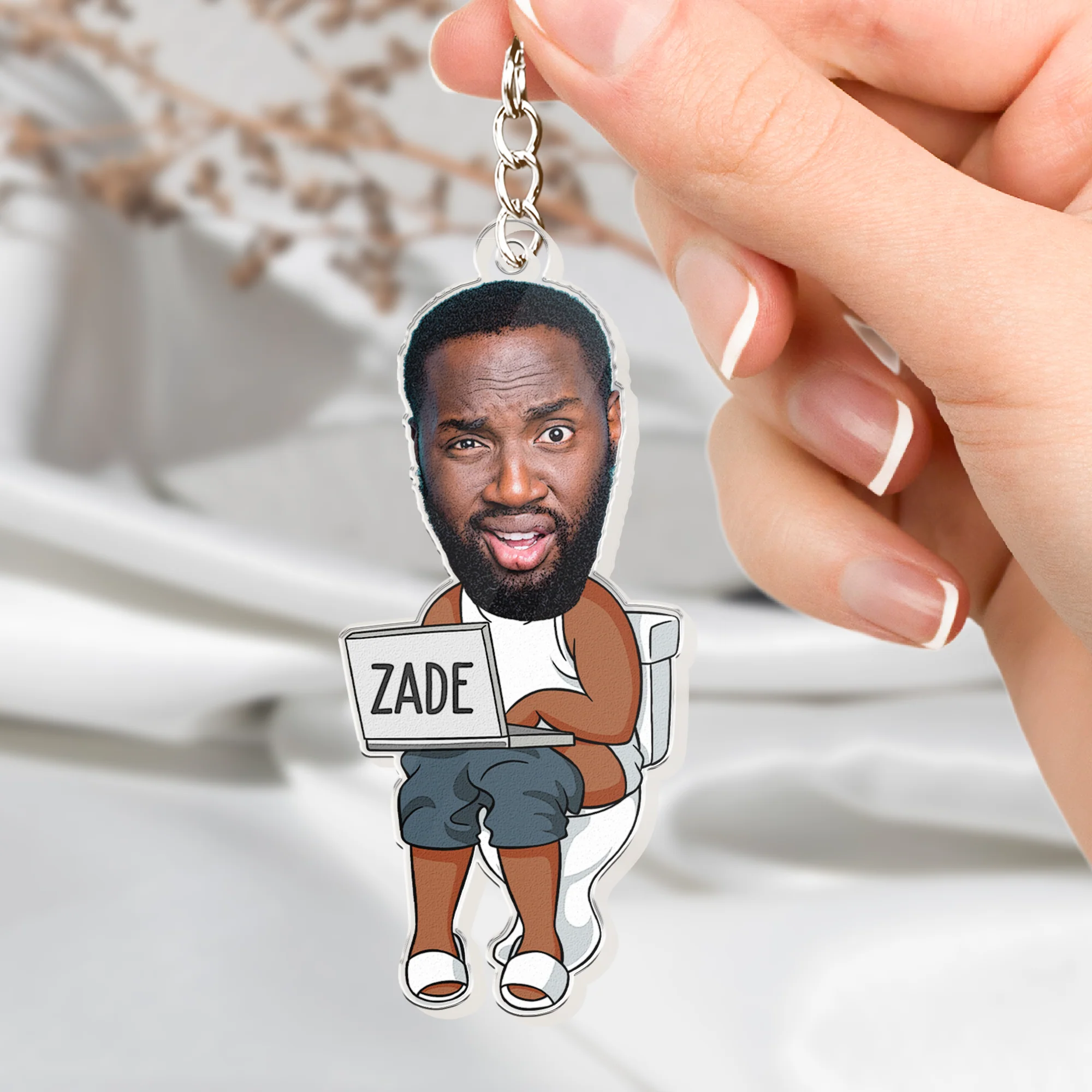 Funny Dad Doing Dad Sh*T Custom Face - Personalized Photo Keychain - Image 2