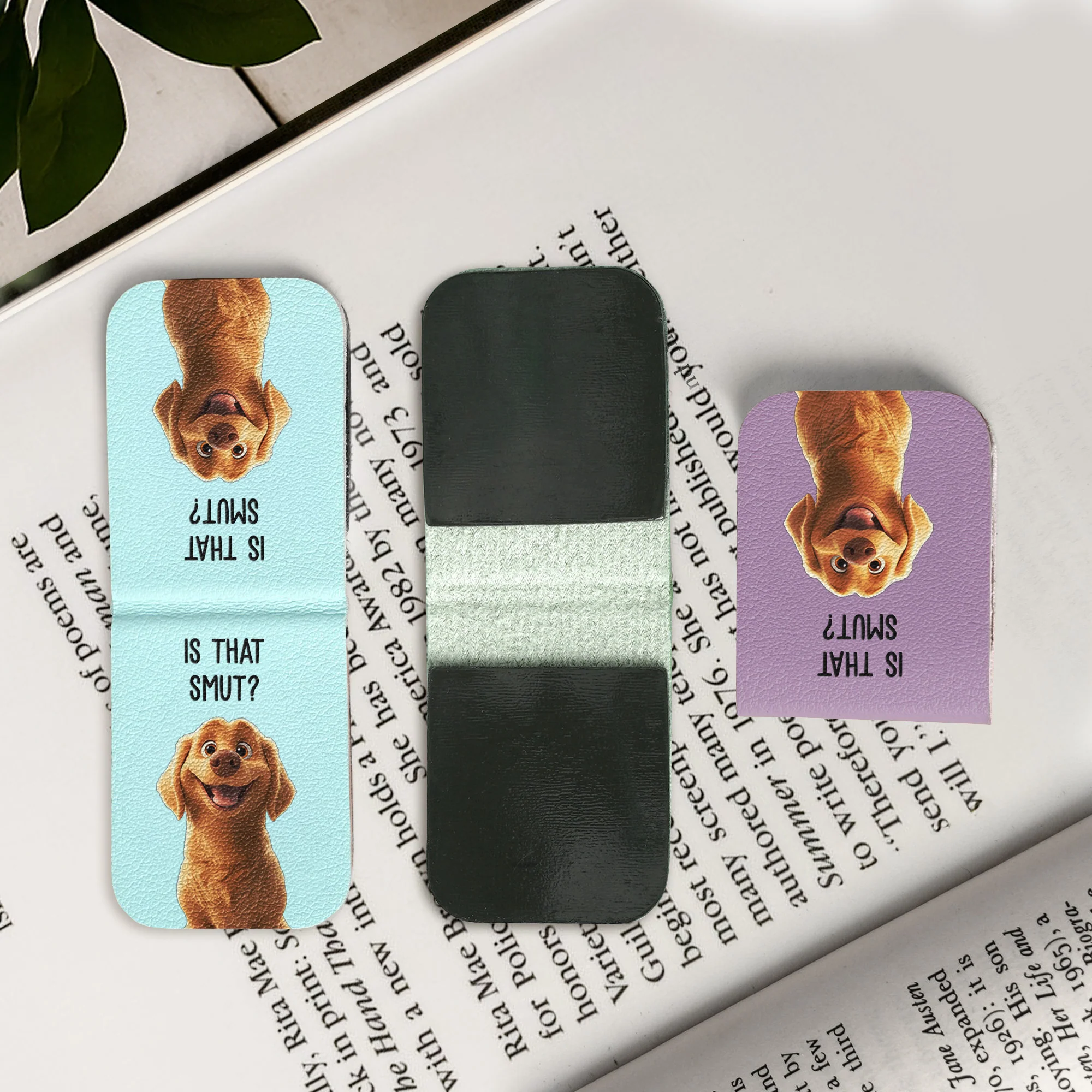 Funny Dog, Cat, Book Lover - Personalized Leather Magnetic Bookmark - Image 2