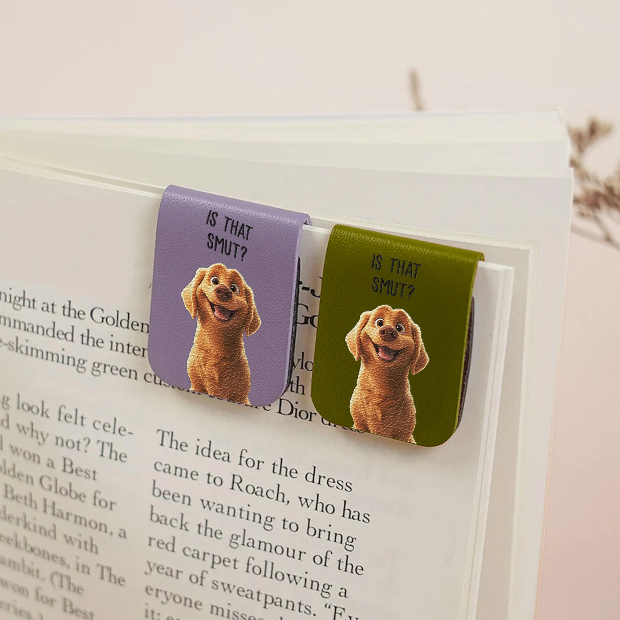 Funny Dog, Cat, Book Lover - Personalized Leather Magnetic Bookmark - Image 5