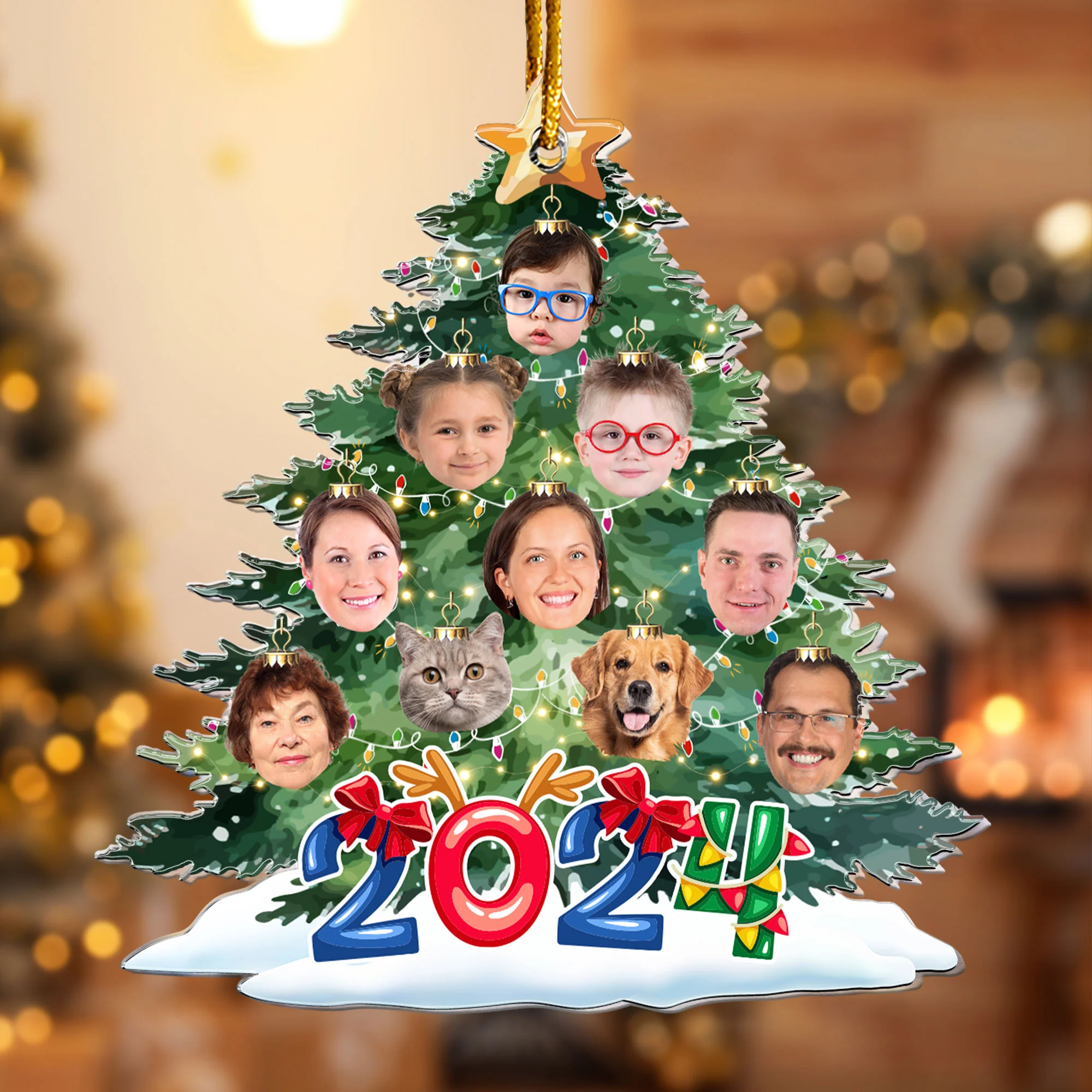 Funny Family Faces On The Christmas Tree - Personalized Acrylic Photo Ornament - Image 2