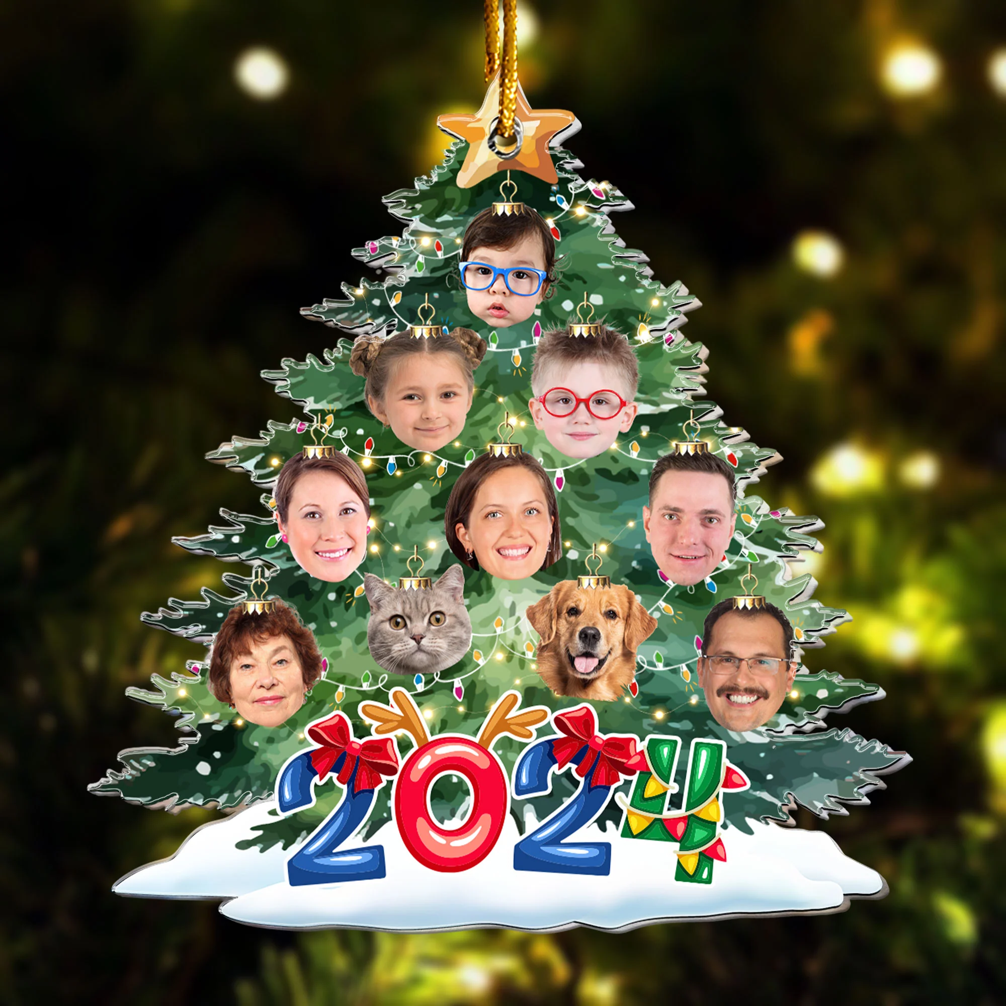 Funny Family Faces On The Christmas Tree - Personalized Acrylic Photo Ornament - Image 6