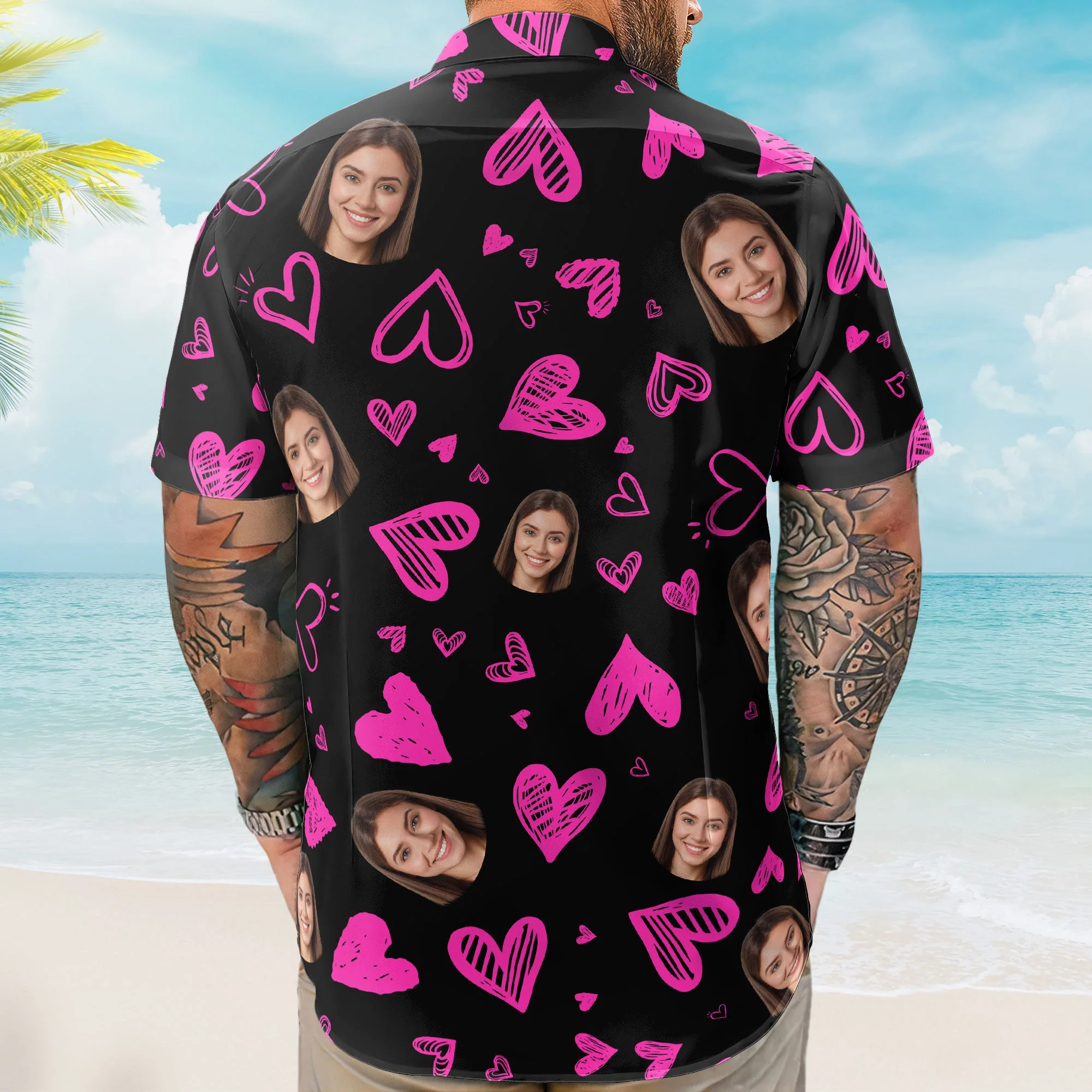 Funny Heart Custom Face Valentine's Day Gift - Custom Photo Hawaiian Shirts - Image 5