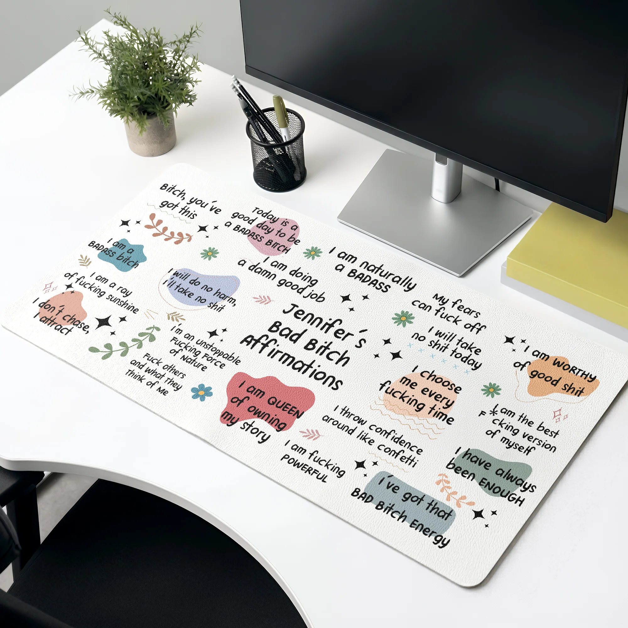 Funny Large Desk Mat - Bad B*Tch Affirmations - For Coworkers, Friends, Self Gift - Personalized Desk Mat