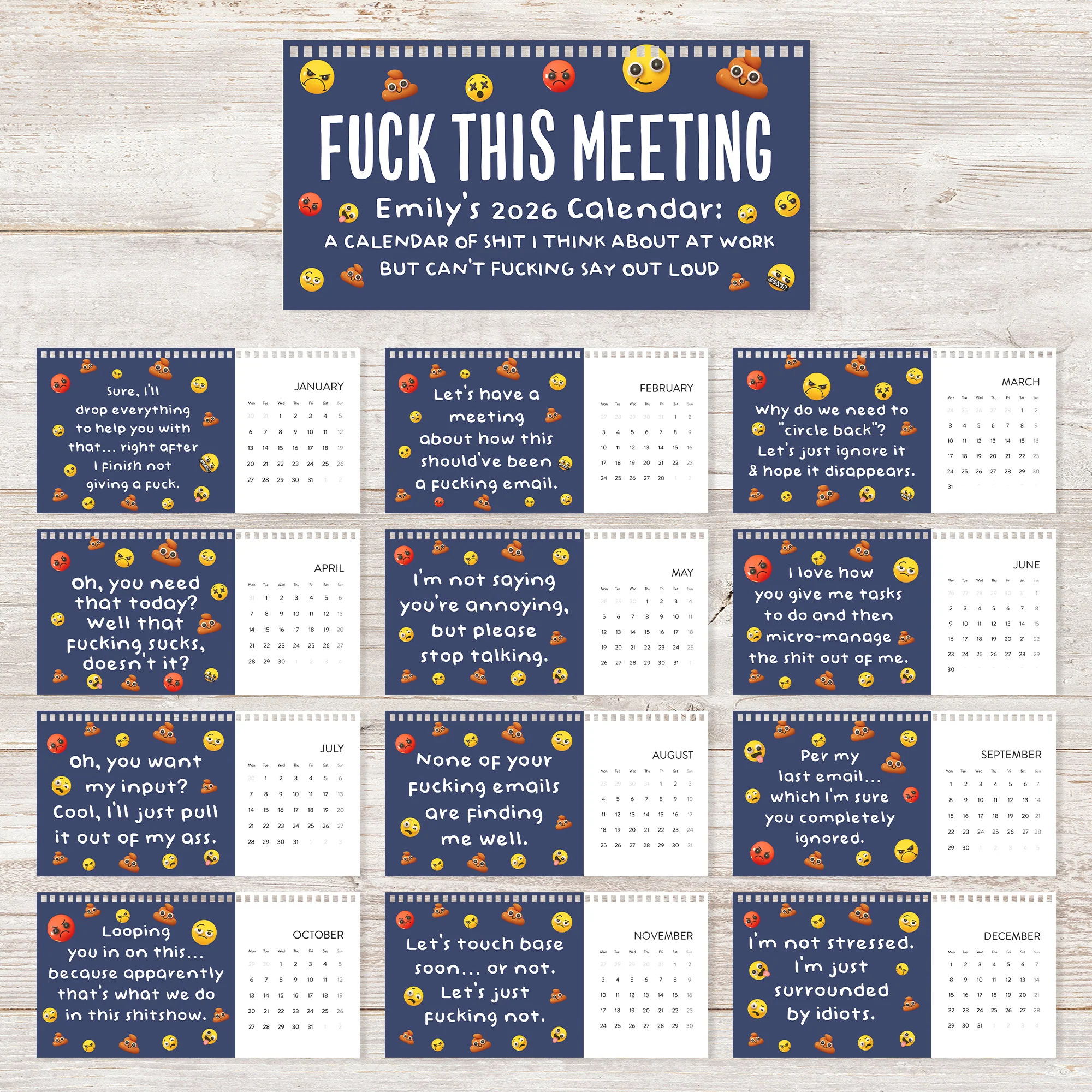 Funny Office Humor Gag White Elephant Gift For Coworkers, Boss, Men, & Women - Personalized Standing Desk Calendar 2026 - Image 6