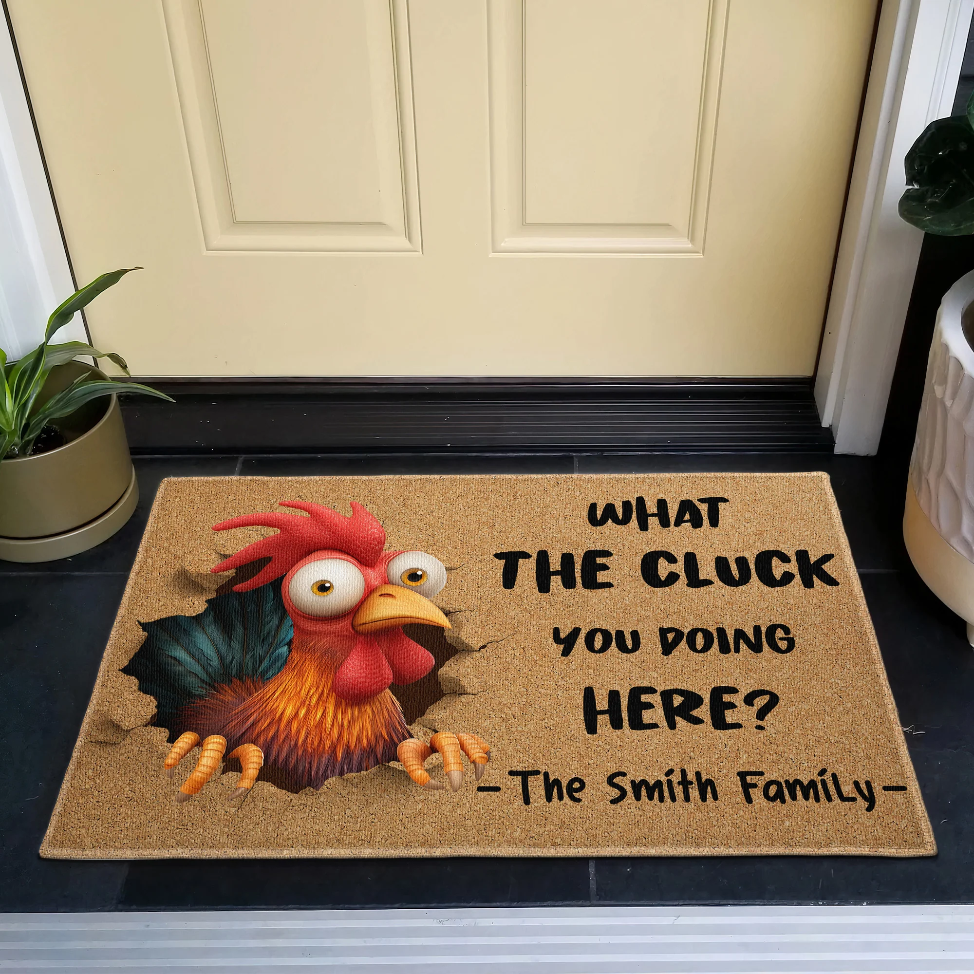 Funny Welcome Mat What The Cluck You Doing Here? - Personalized Doormat - Image 2