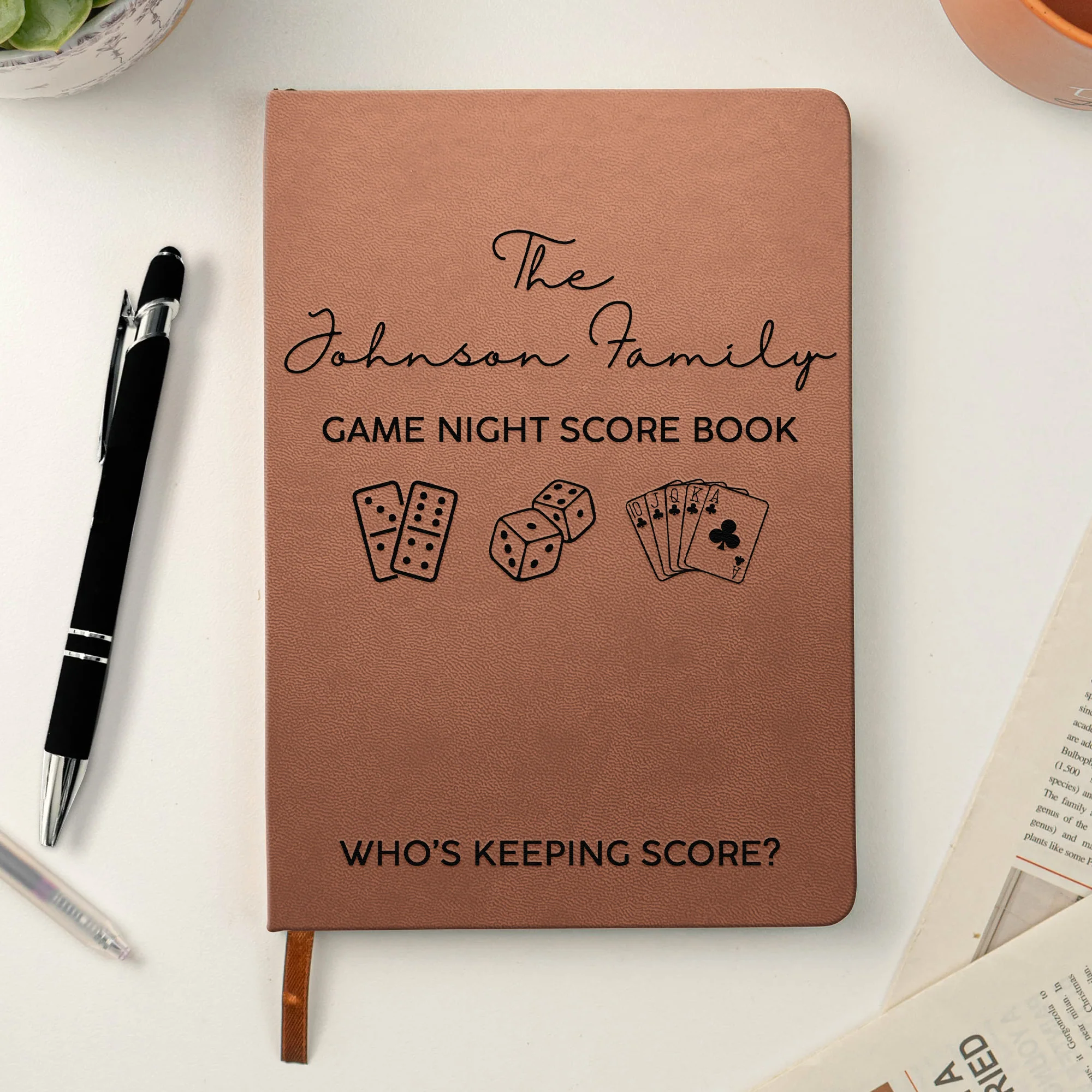 Game Night Score Book For Family, Couples, Grandparents, Board Game Lover - Personalized Leather Journal - Image 3