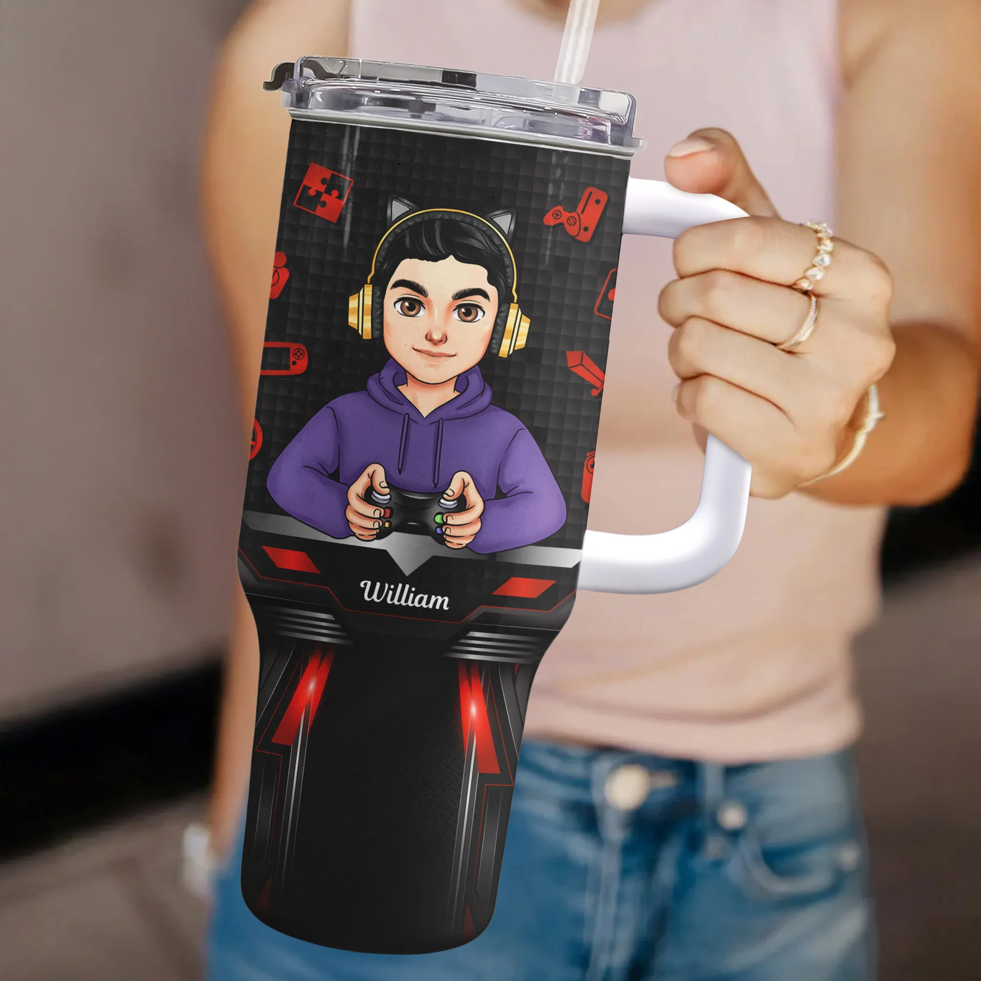 Gamer Nutrition Fact - Personalized 40oz Tumbler With Straw - Image 3