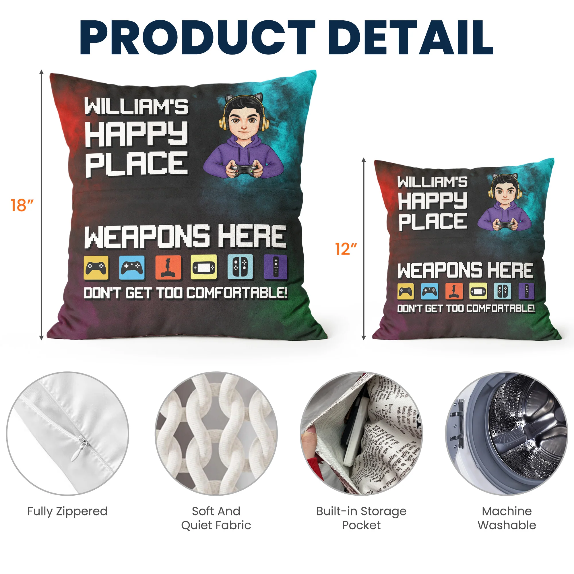 Gamer's Happy Place - Personalized Pocket Pillow (Insert Included) - Image 4