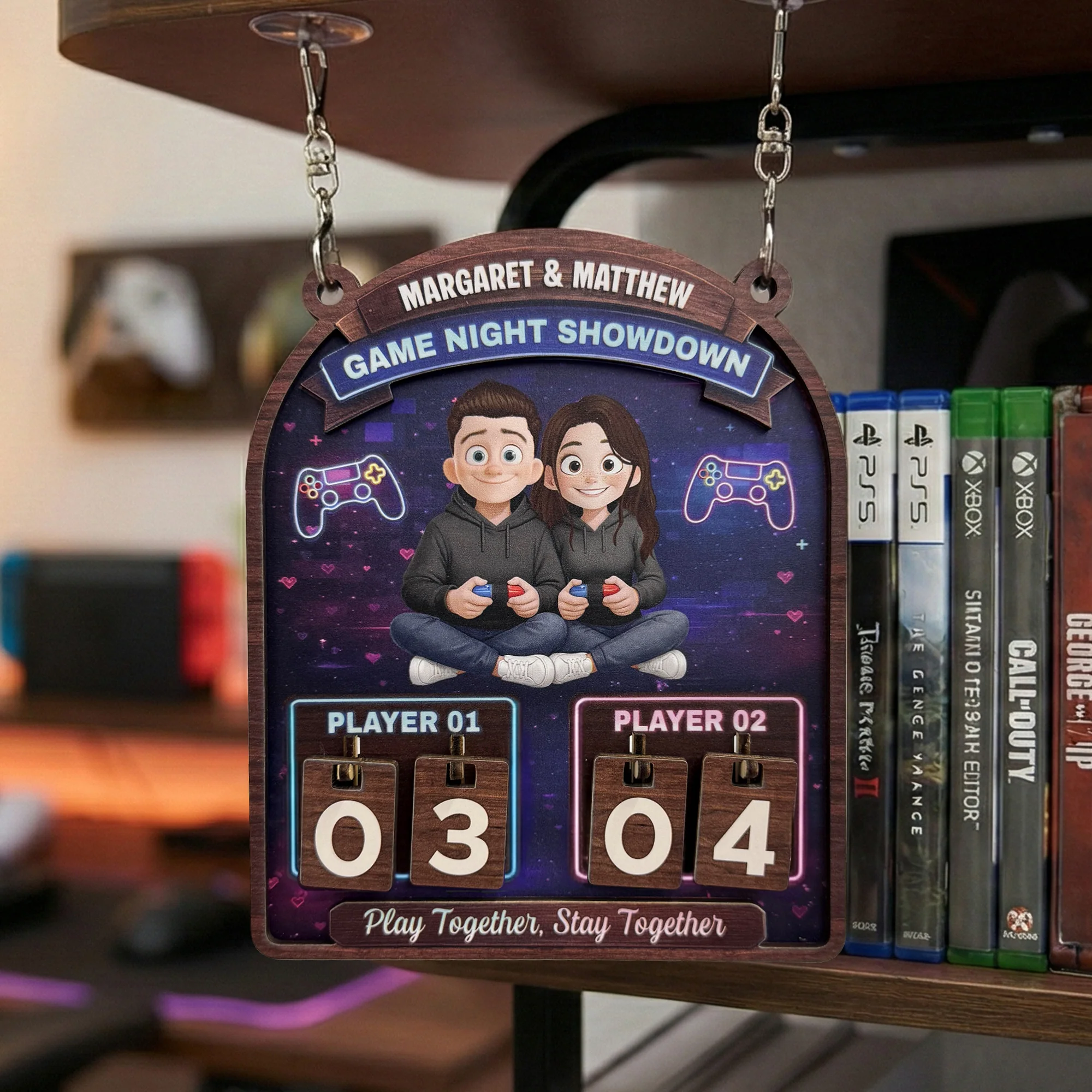 Gaming Couples Date Night Score Counter - Personalized Hanging Game Tracker - Image 2