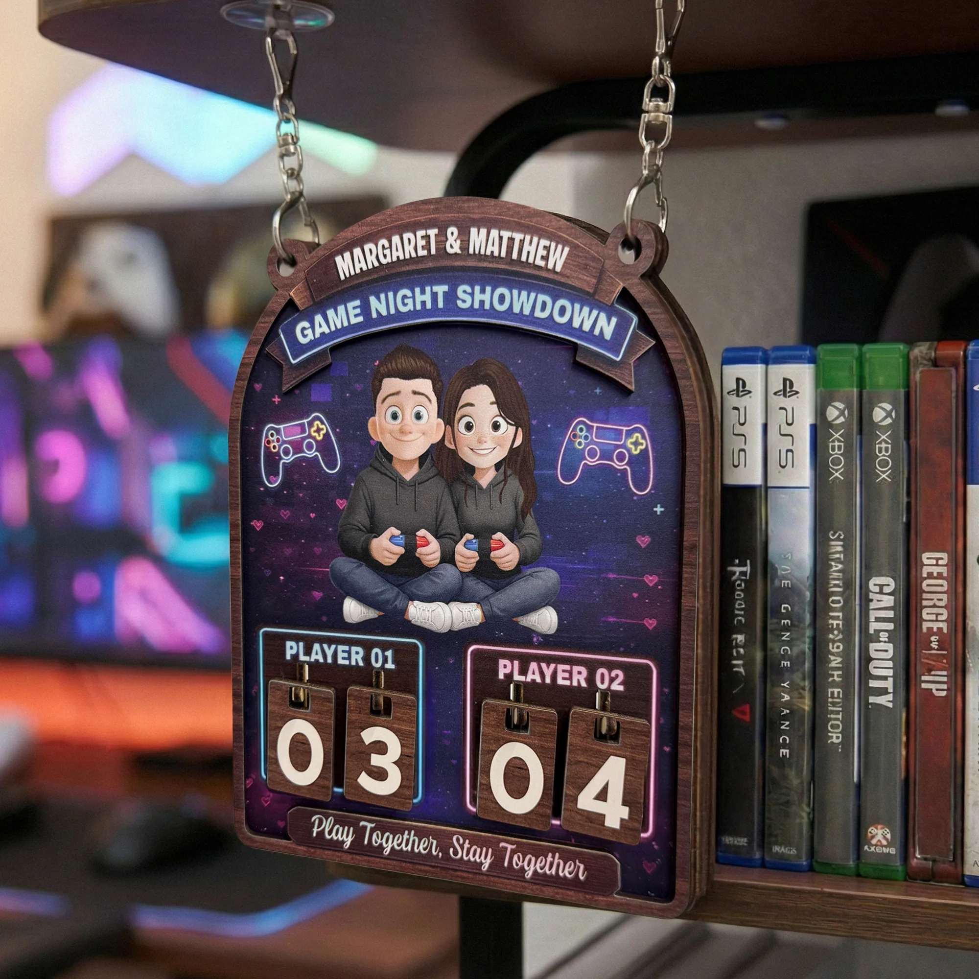 Gaming Couples Date Night Score Counter - Personalized Hanging Game Tracker - Image 3