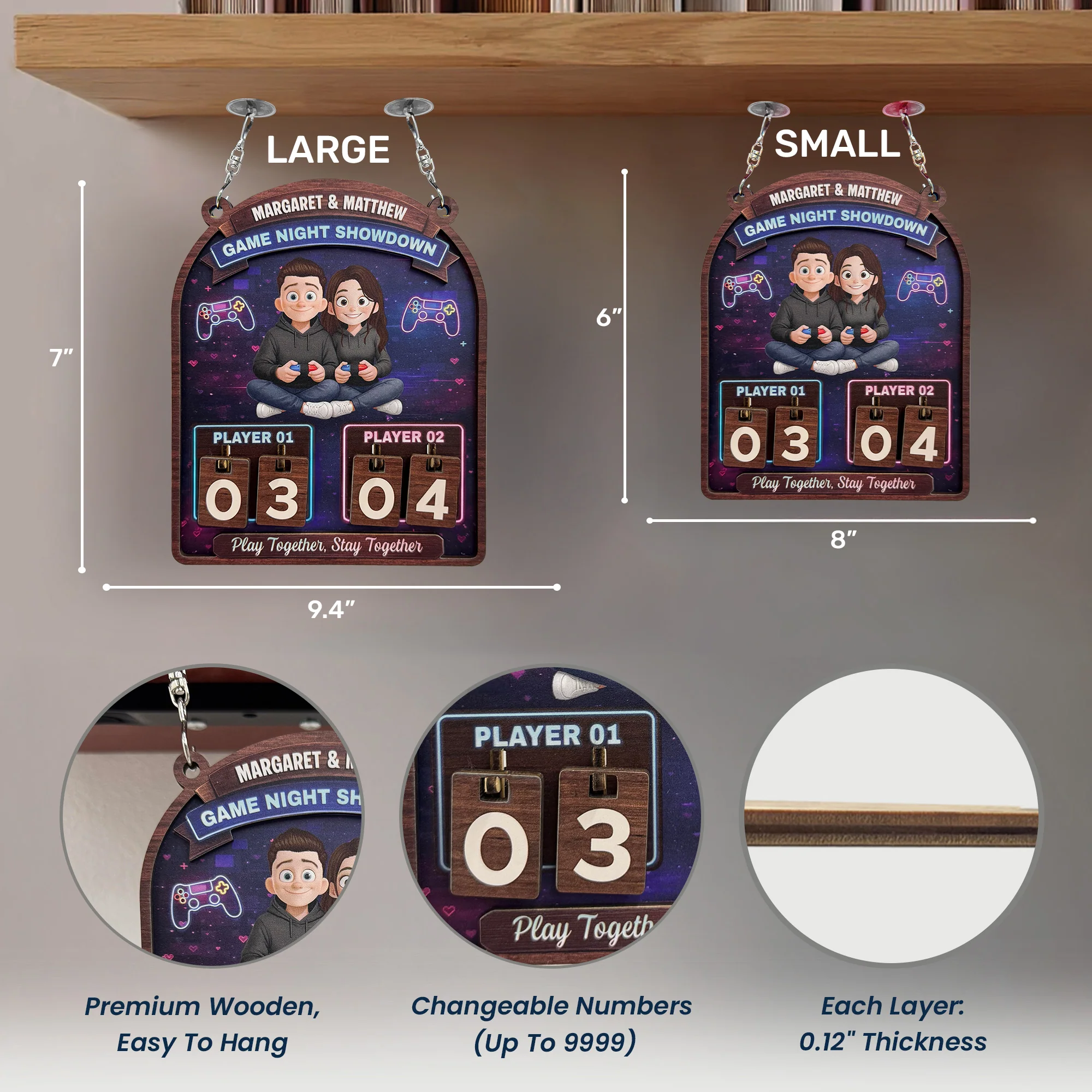 Gaming Couples Date Night Score Counter - Personalized Hanging Game Tracker - Image 6