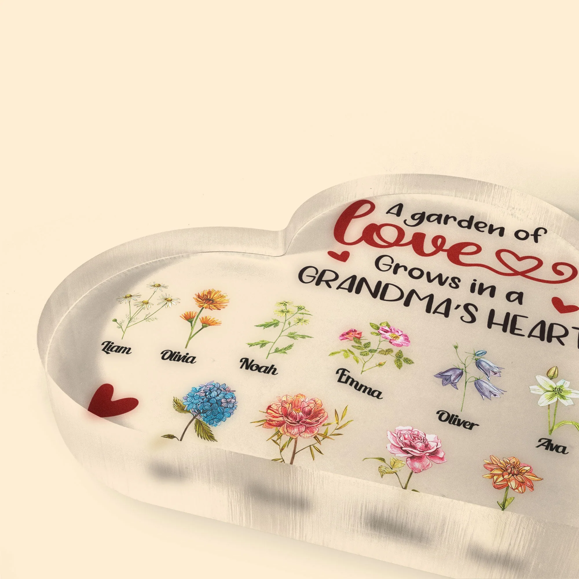 Garden Grows In Grandma's Heart - Personalized Heart Shaped Acrylic Plaque - Image 3