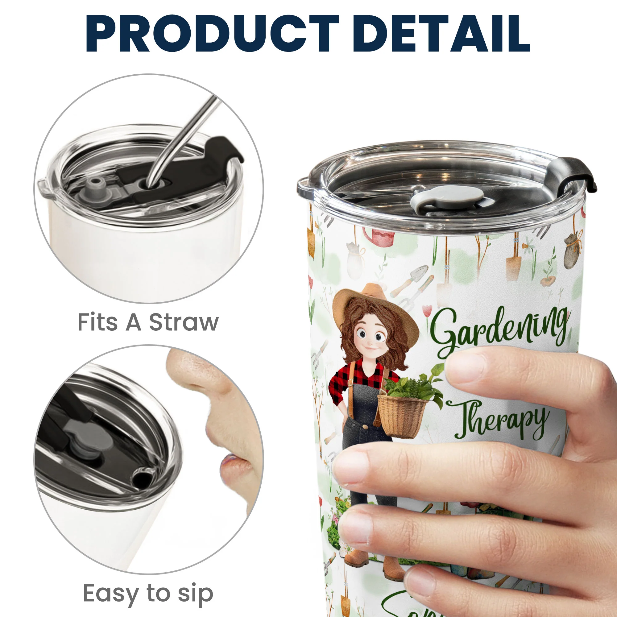 Gardening Is My Therapy Cartoon Version - Personalized Tumbler Cup - Image 4