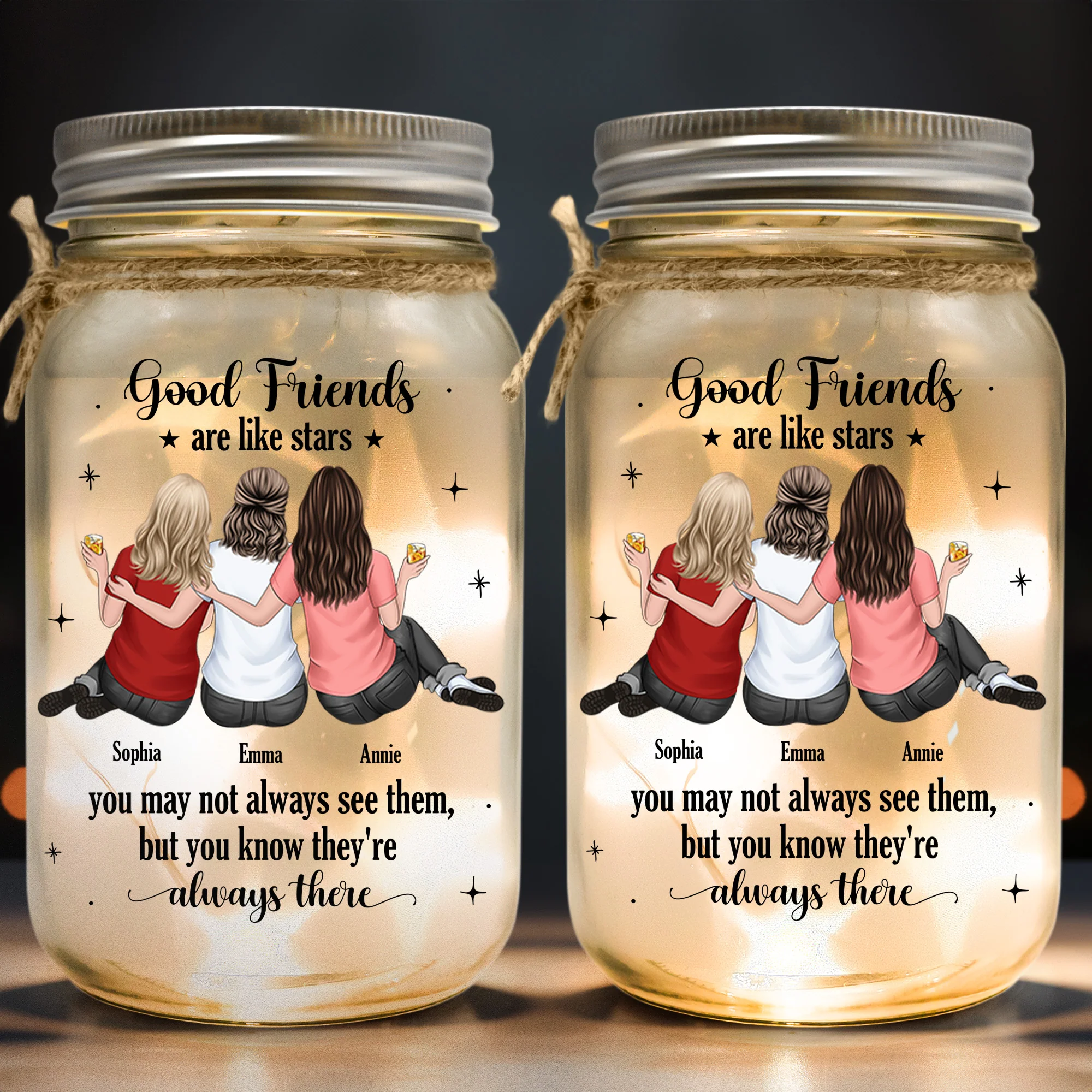 Gift For Besties Good Friends Are Like Stars - Personalized Mason Jar Light - Image 2