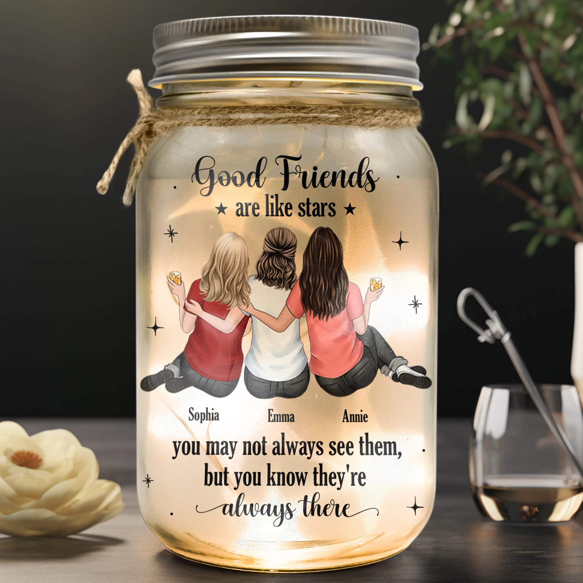 Gift For Besties Good Friends Are Like Stars - Personalized Mason Jar Light - Image 3