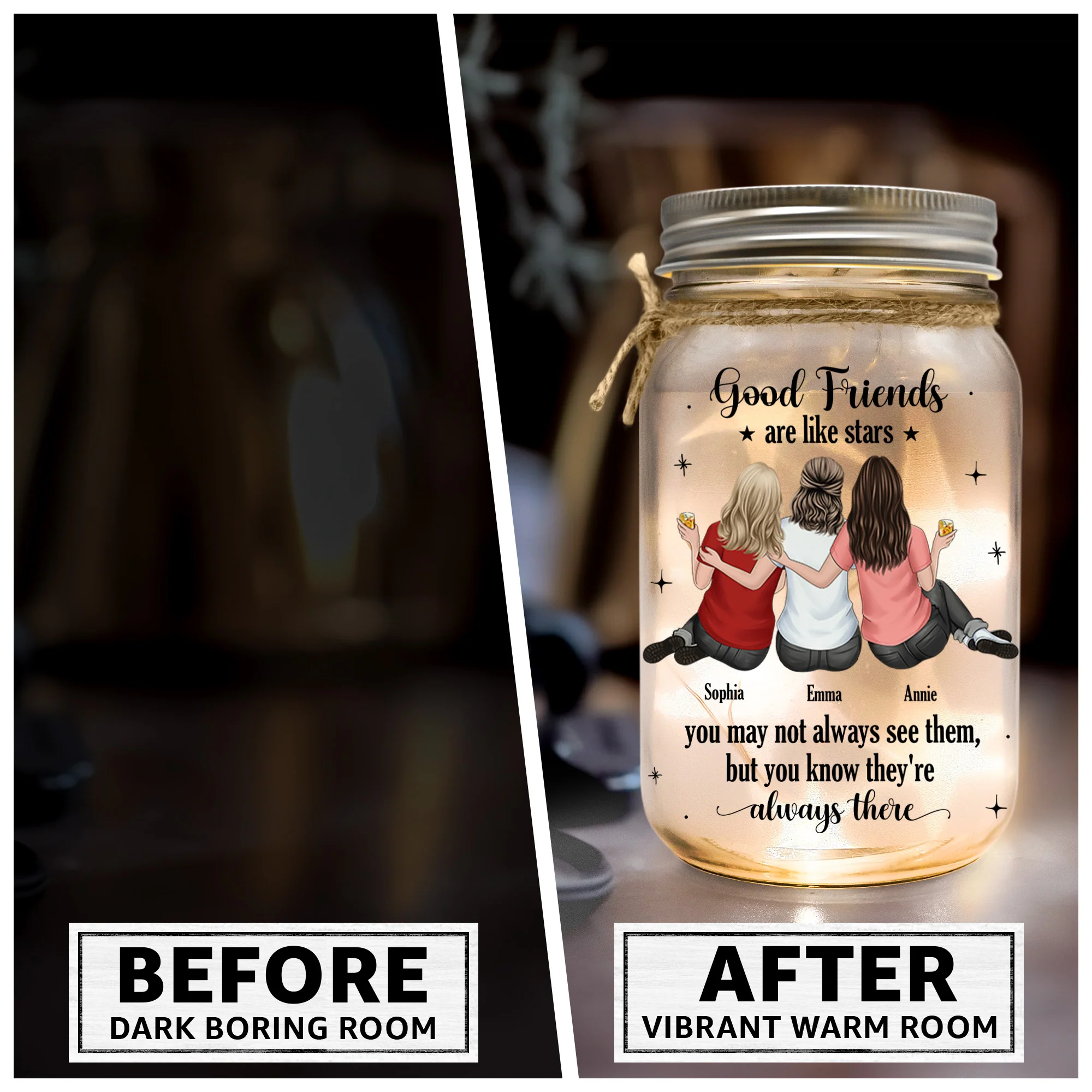 Gift For Besties Good Friends Are Like Stars - Personalized Mason Jar Light - Image 4