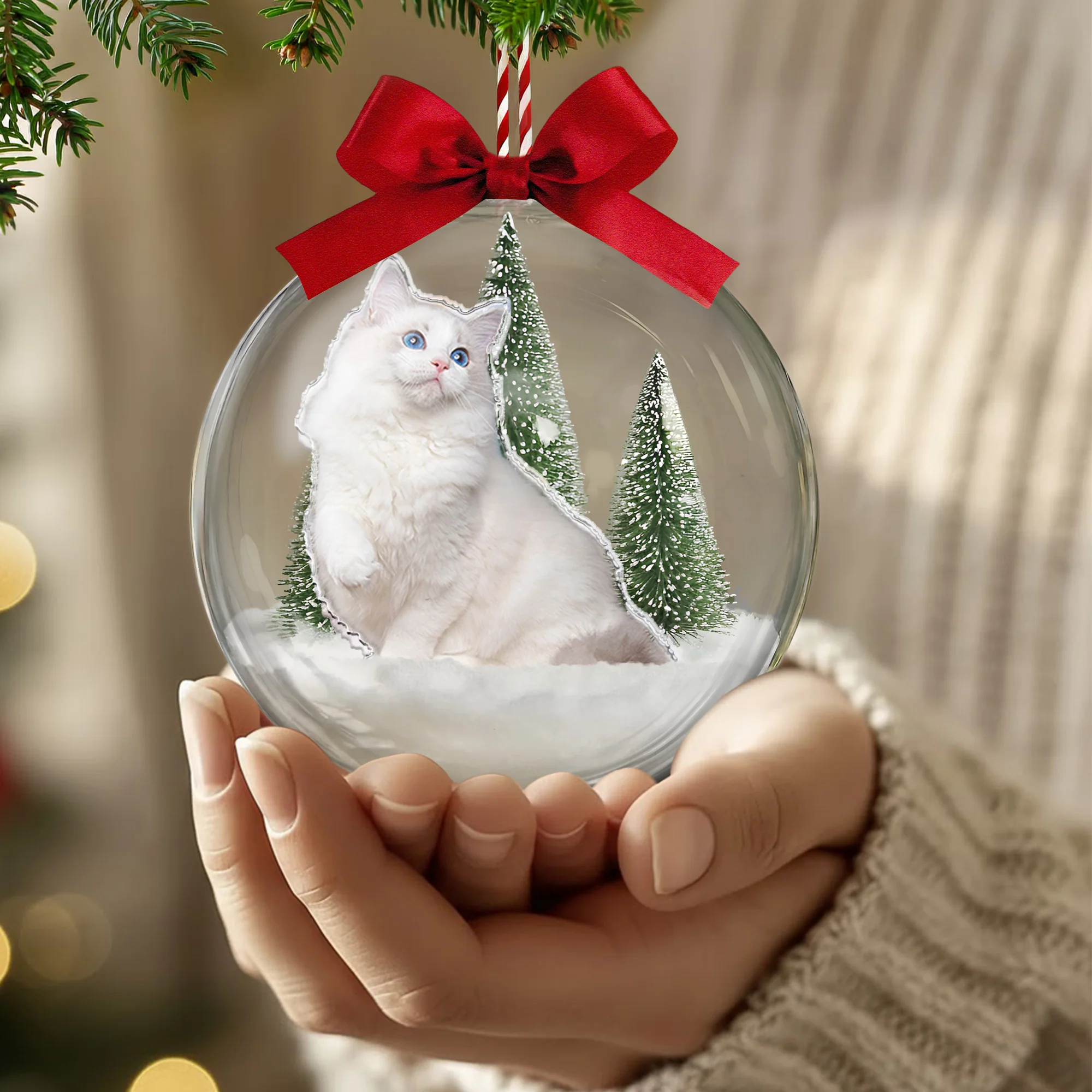 Gift For Cat Lovers Cat Mom Cat Dad - Personalized Christmas Ball Photo Ornament - Image 2