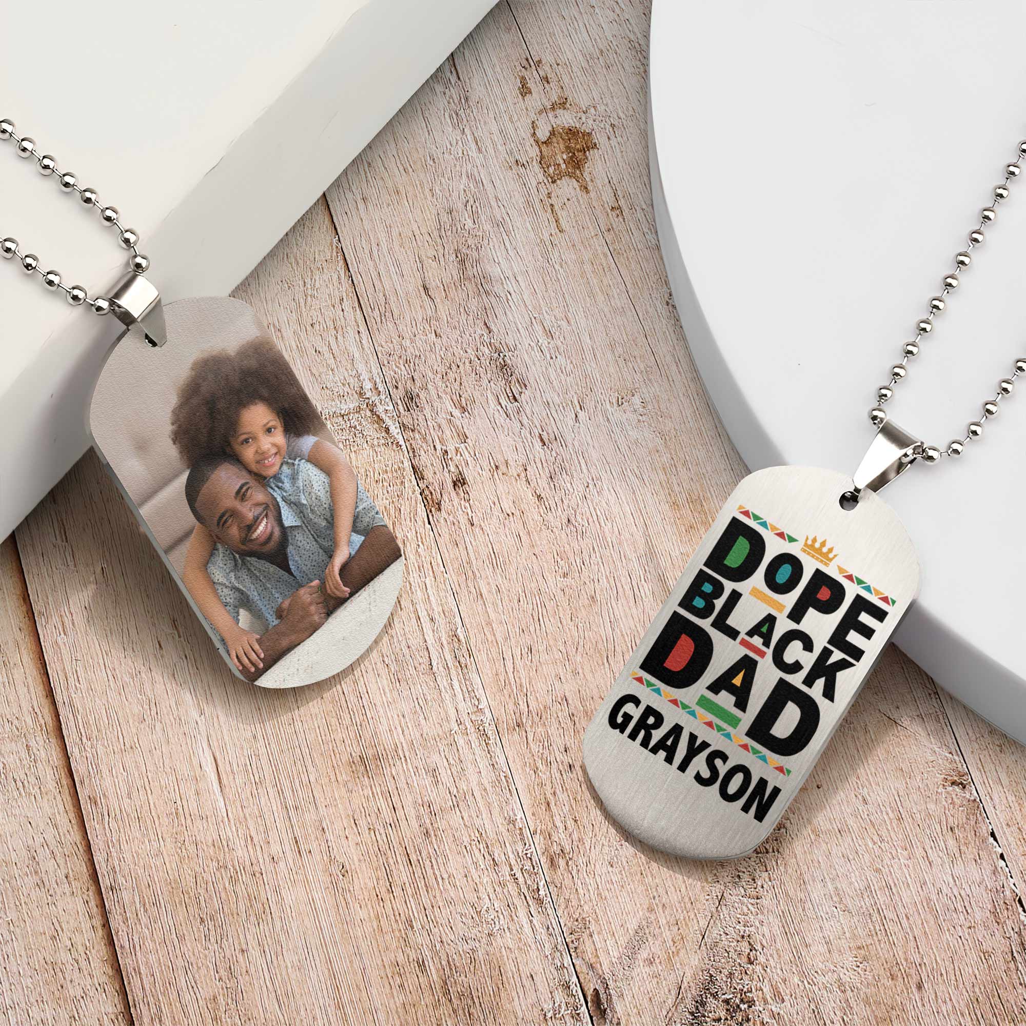 Gift For Dad Dope Black Dad - Personalized Photo Dog Tag Necklace - Image 6