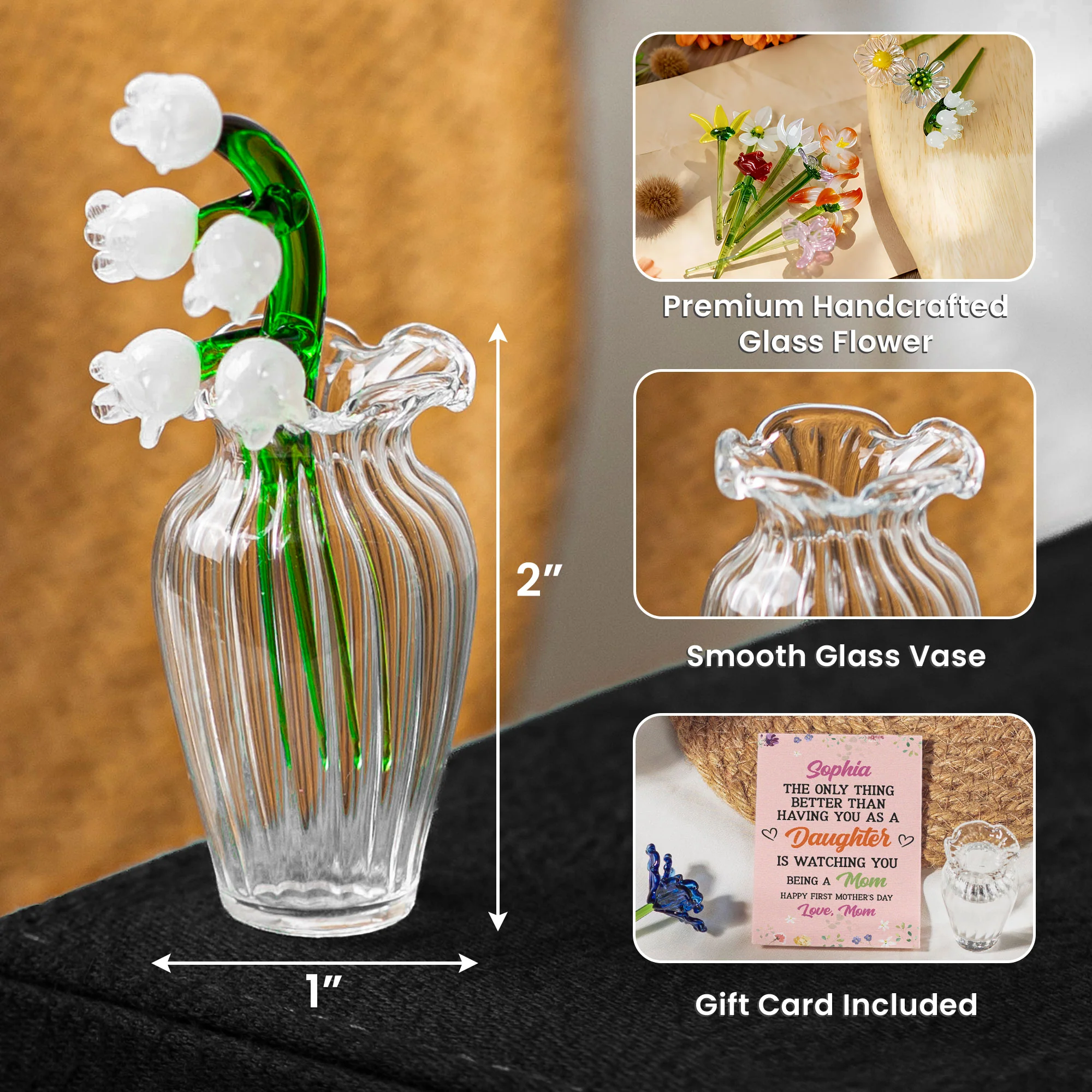 Gift For Daughter Granddaughter Sister Gift For New Mom - Personalized Glass Flowers - Image 6
