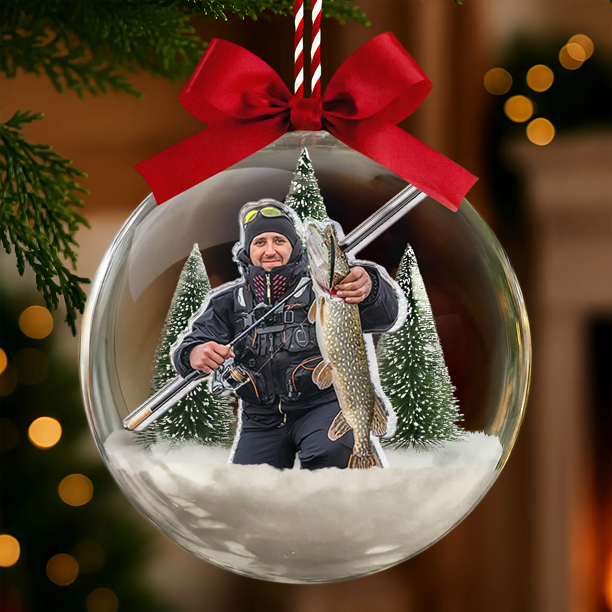 Gift For Fishing Lovers - Personalized Christmas Ball Photo Ornament - Image 4